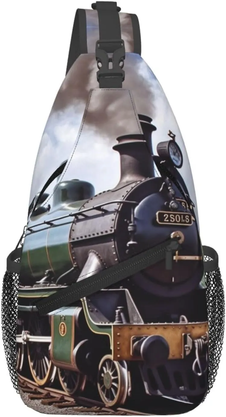 Sling Bags for Women Men Steam Locomotive Train Sling Backpack Adjustable Belt Bum Bags Fanny Pack for Travel Sports Running Hiking Waist Packs