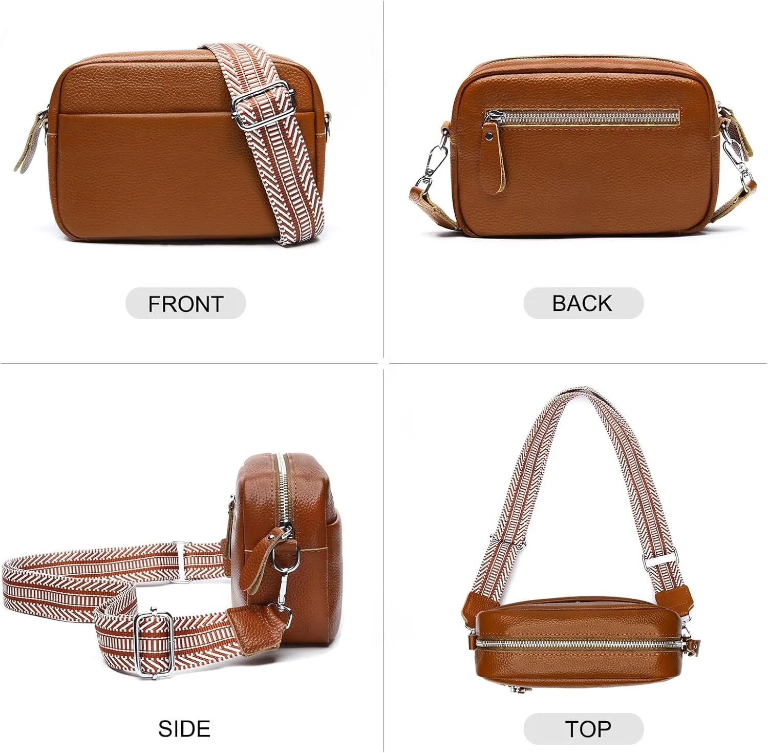 Small Crossbody Bags for Women Genuine Leather, Guitar Strap Shoulder Handbag Purse Camera Bag with Rfid Card Slots