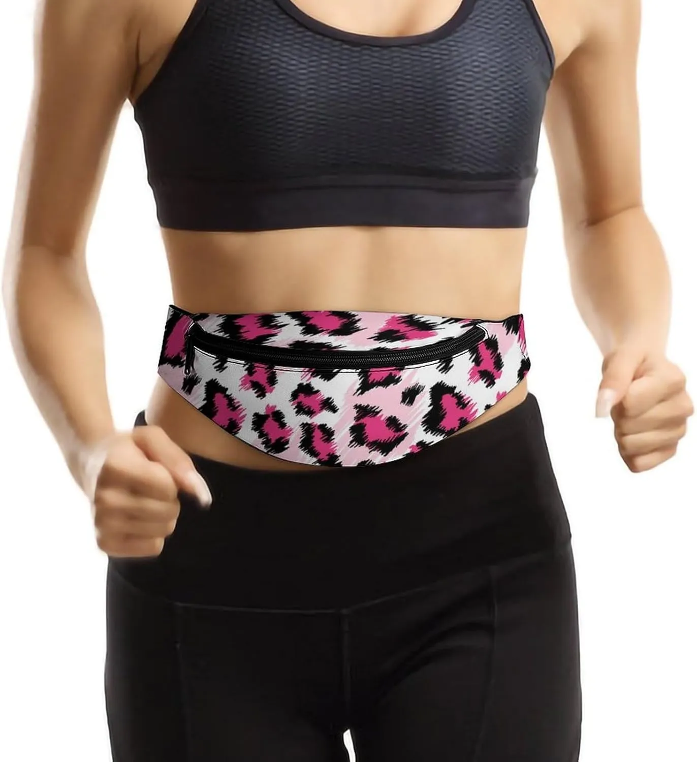 Small Fanny Pack Crossbody Bag with Adjustable Strap, Large Capacity & Water Resistant Waist Pack Pink Cheetah Animal Skin Leopard Print Belt Bag for Hiking Running Travel Cycling