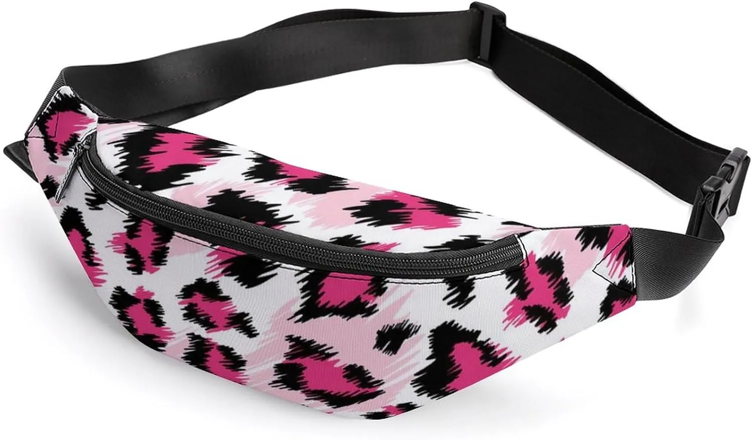 Small Fanny Pack Crossbody Bag with Adjustable Strap, Large Capacity & Water Resistant Waist Pack Pink Cheetah Animal Skin Leopard Print Belt Bag for Hiking Running Travel Cycling