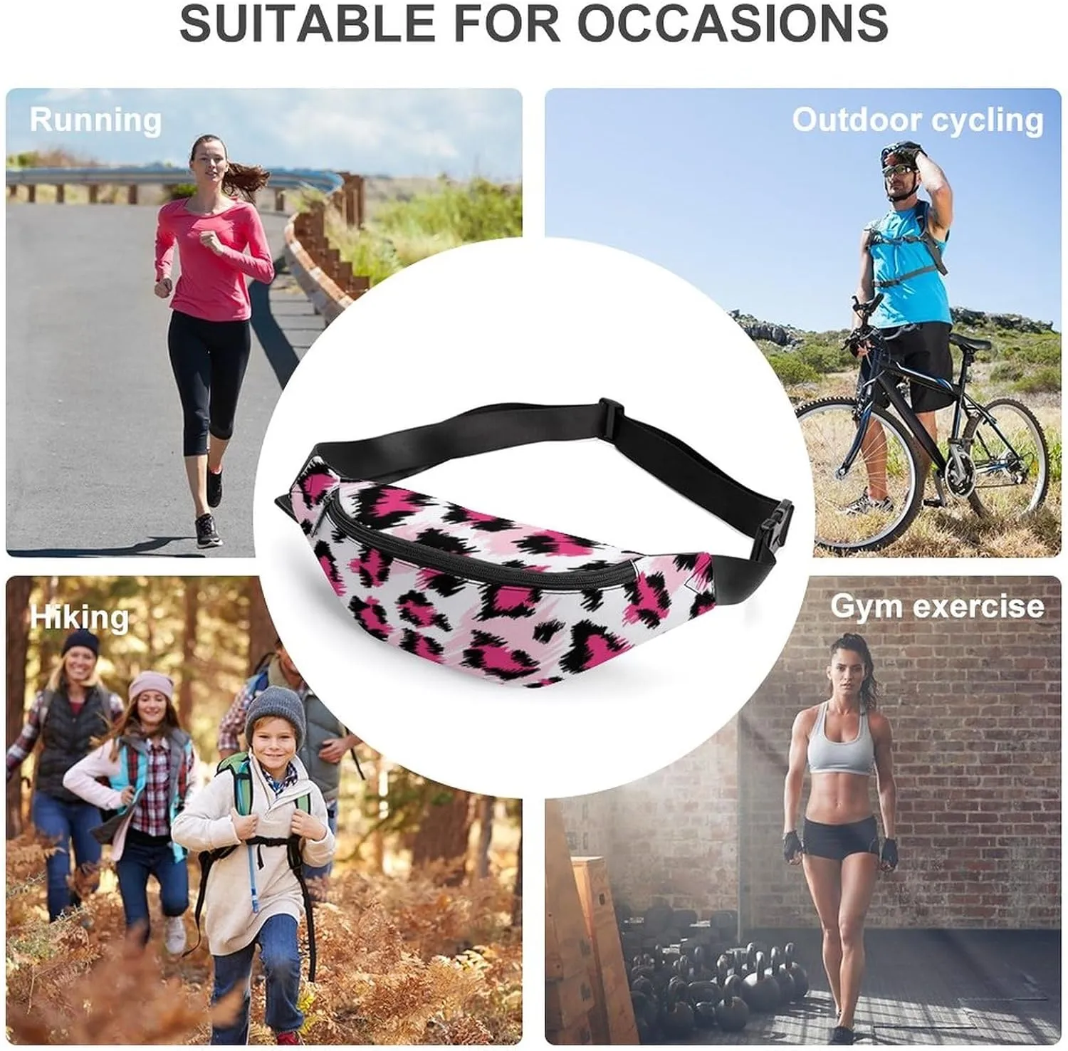Small Fanny Pack Crossbody Bag with Adjustable Strap, Large Capacity & Water Resistant Waist Pack Pink Cheetah Animal Skin Leopard Print Belt Bag for Hiking Running Travel Cycling