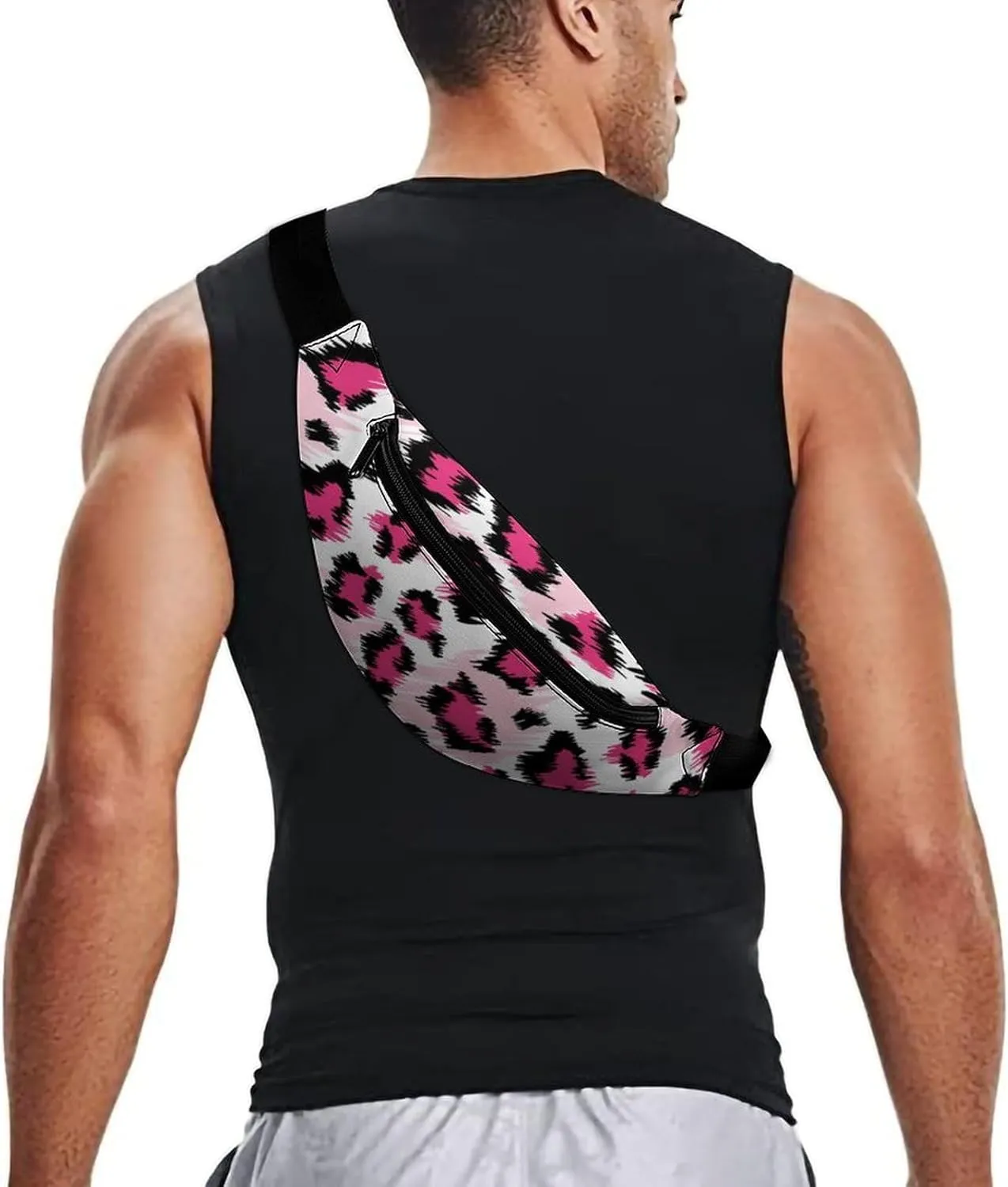 Small Fanny Pack Crossbody Bag with Adjustable Strap, Large Capacity & Water Resistant Waist Pack Pink Cheetah Animal Skin Leopard Print Belt Bag for Hiking Running Travel Cycling