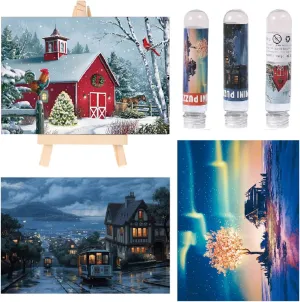 Small Jigsaw Puzzles for Adults 150 Pieces - Christmas Night Fantasy Tree Peaceful Town - 3 Pcs, 6 x 4 Inches, Mini Easel Included
