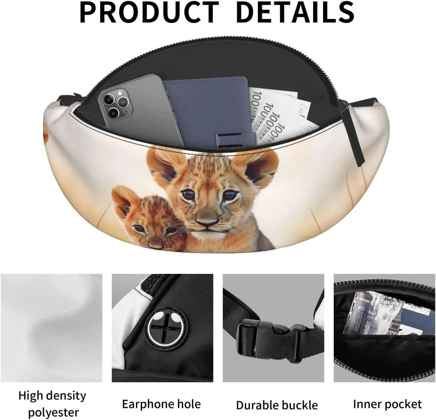 Small lion Fanny Pack for Man Women Waist Bag Adjustable Belt Casual Chest Bag Bum Bags for Travel Sports Running Hiking Waist Packs