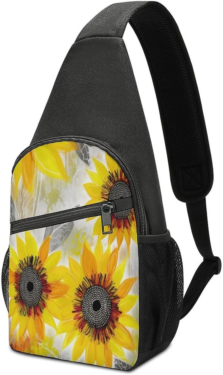 Small Sling Chest Bag Crossbody Bag for Men Women,Abstract Sunflowers Lightweight Gym Daypack for Travel Cycling Hiking