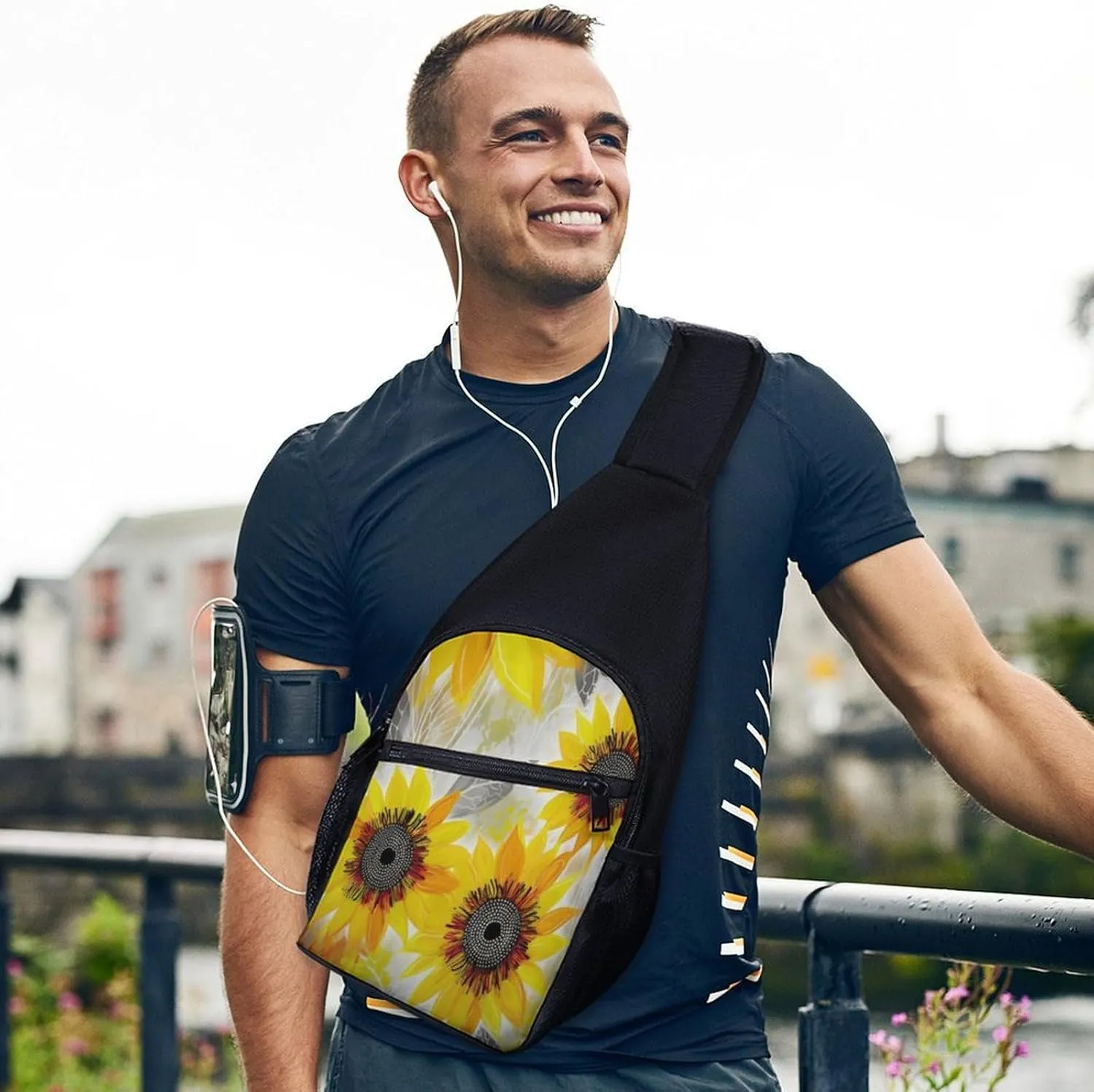 Small Sling Chest Bag Crossbody Bag for Men Women,Abstract Sunflowers Lightweight Gym Daypack for Travel Cycling Hiking