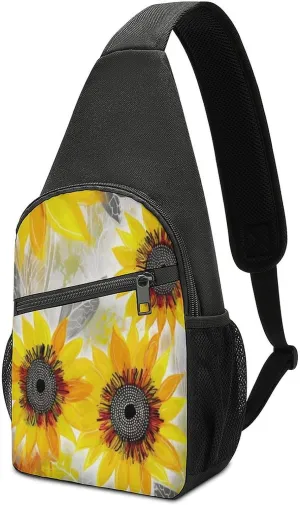 Small Sling Chest Bag Crossbody Bag for Men Women,Abstract Sunflowers Lightweight Gym Daypack for Travel Cycling Hiking