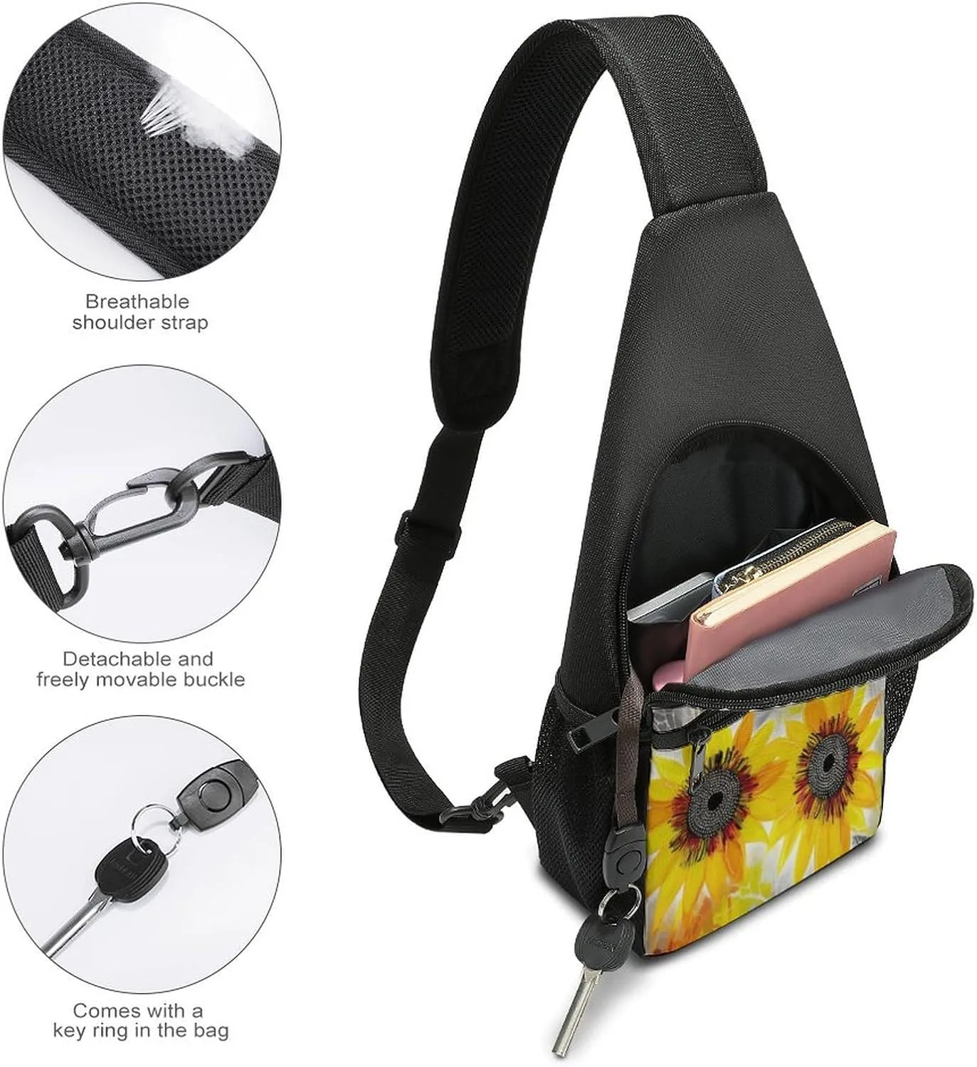 Small Sling Chest Bag Crossbody Bag for Men Women,Abstract Sunflowers Lightweight Gym Daypack for Travel Cycling Hiking