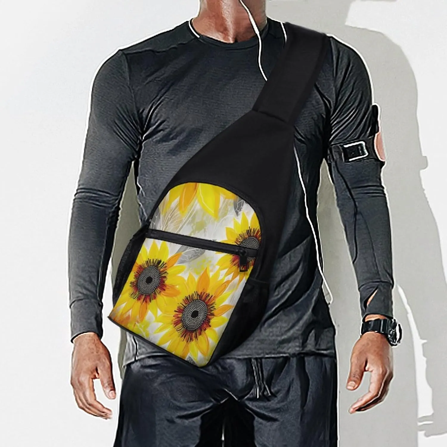 Small Sling Chest Bag Crossbody Bag for Men Women,Abstract Sunflowers Lightweight Gym Daypack for Travel Cycling Hiking