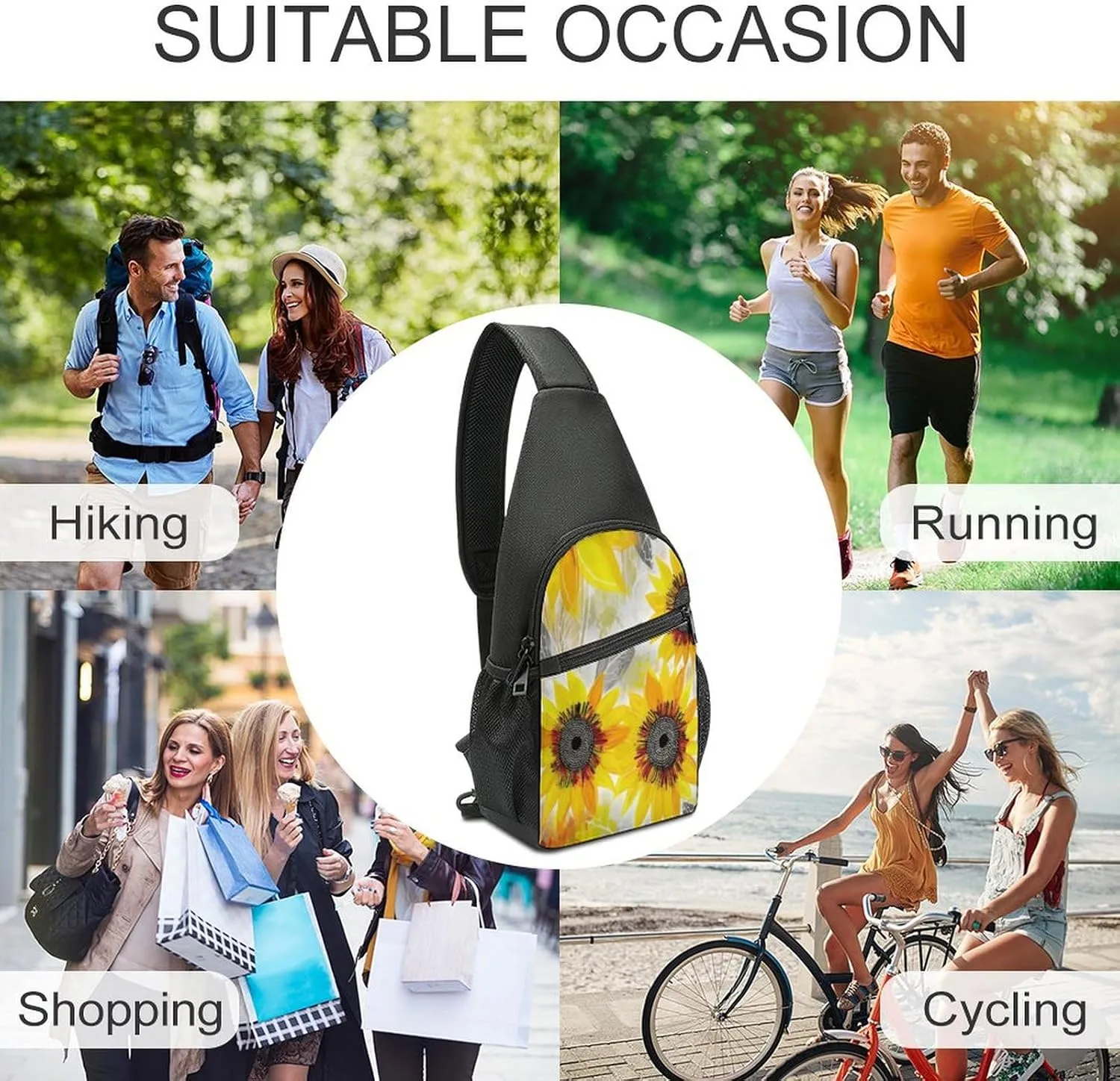 Small Sling Chest Bag Crossbody Bag for Men Women,Abstract Sunflowers Lightweight Gym Daypack for Travel Cycling Hiking