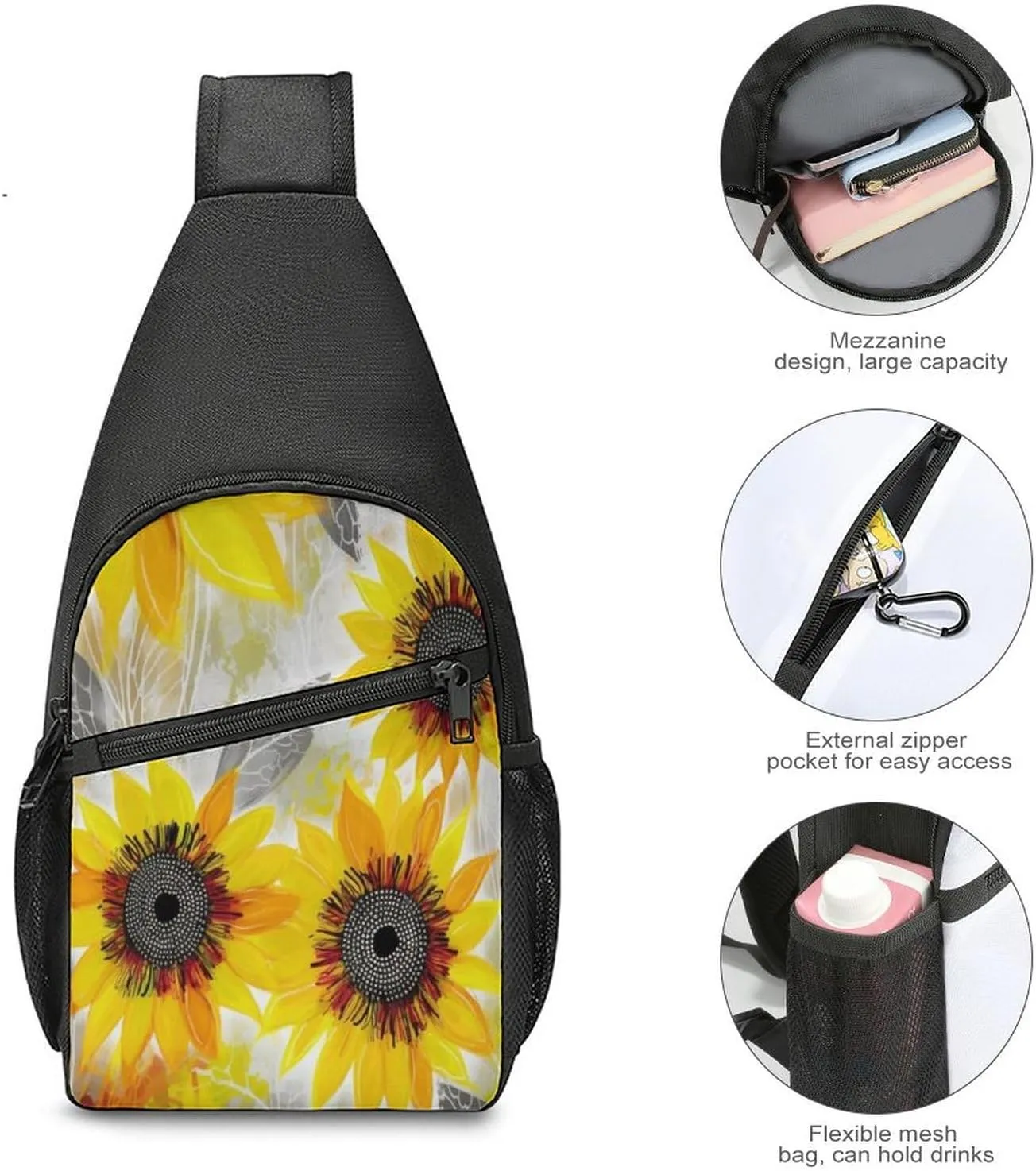 Small Sling Chest Bag Crossbody Bag for Men Women,Abstract Sunflowers Lightweight Gym Daypack for Travel Cycling Hiking