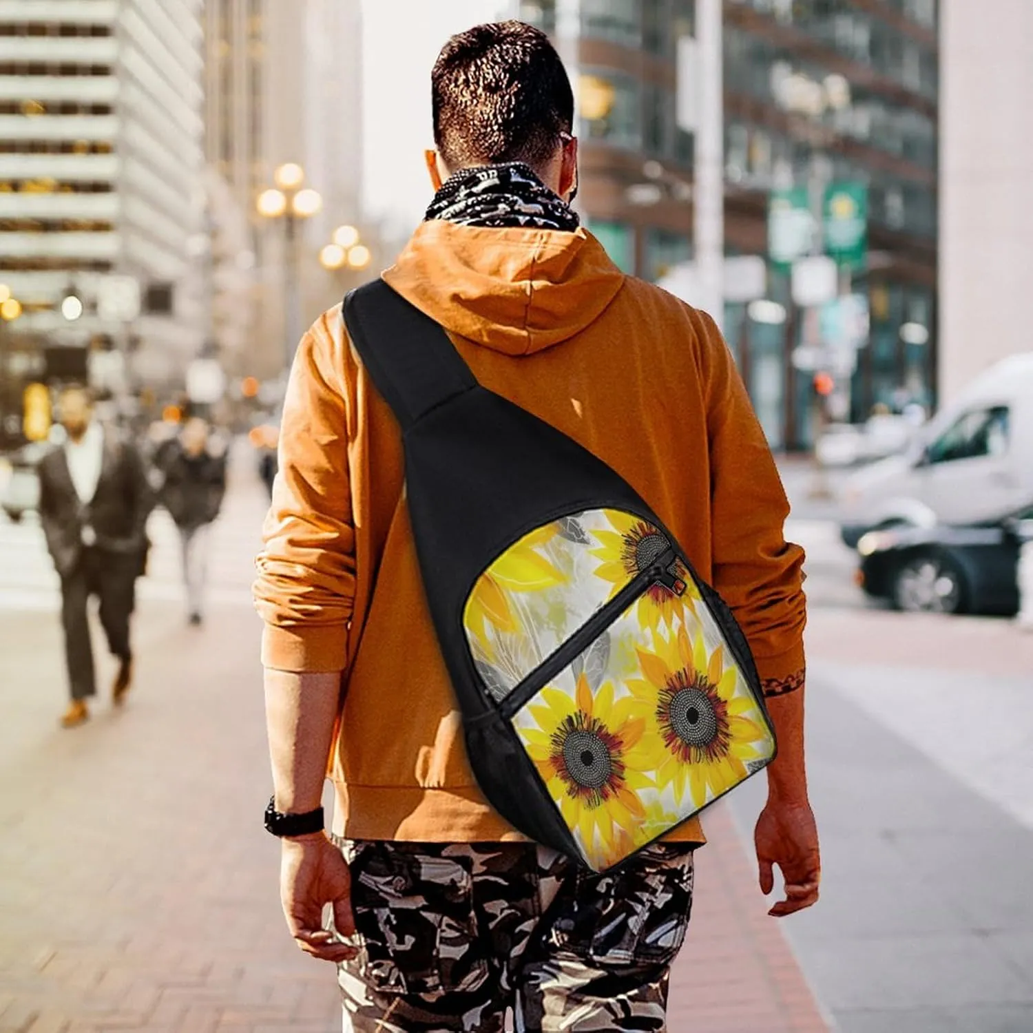 Small Sling Chest Bag Crossbody Bag for Men Women,Abstract Sunflowers Lightweight Gym Daypack for Travel Cycling Hiking