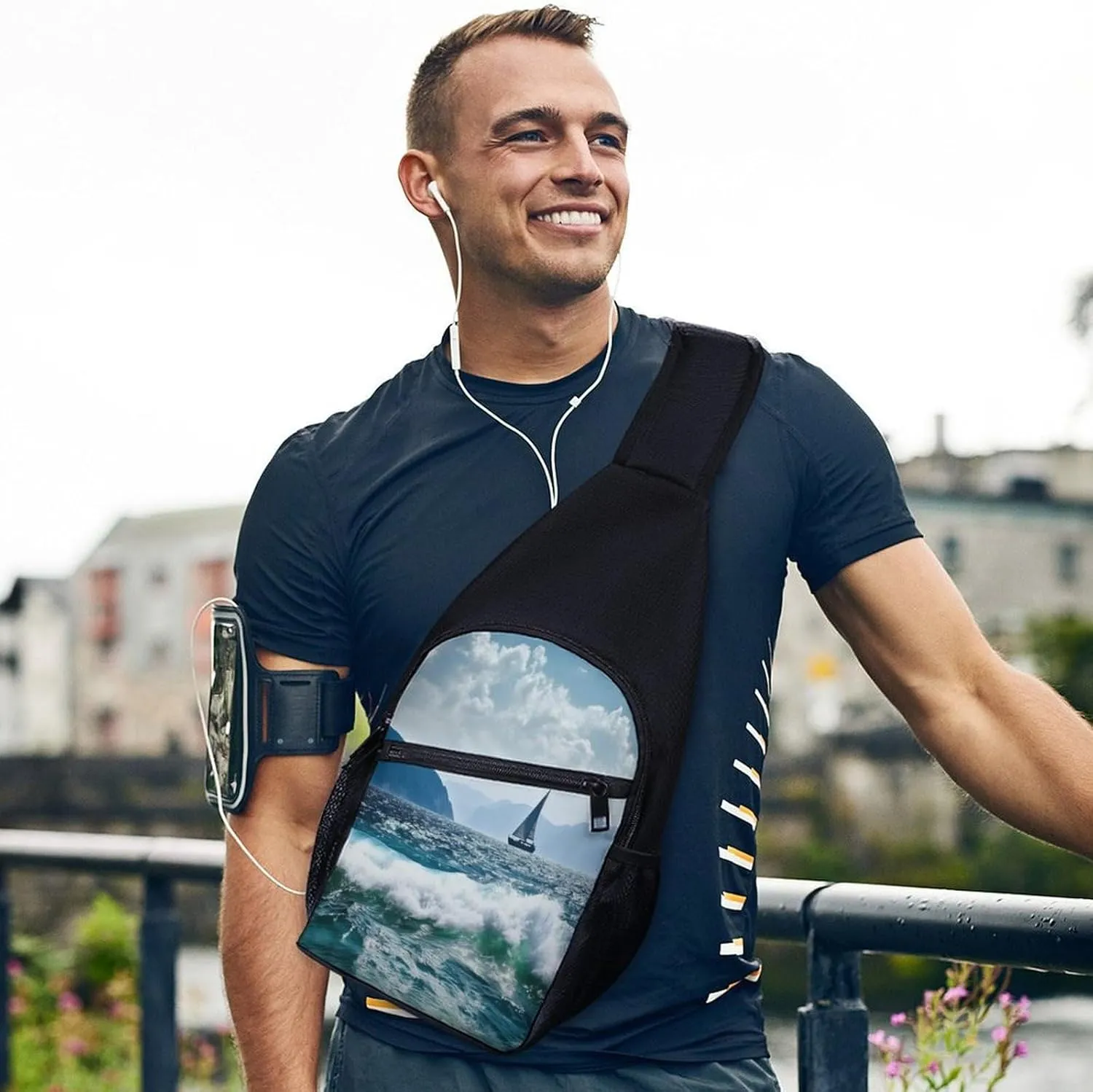 Small Sling Chest Bag Crossbody Bag for Men Women,Beautiful Sea Lightweight Gym Daypack for Travel Cycling Hiking
