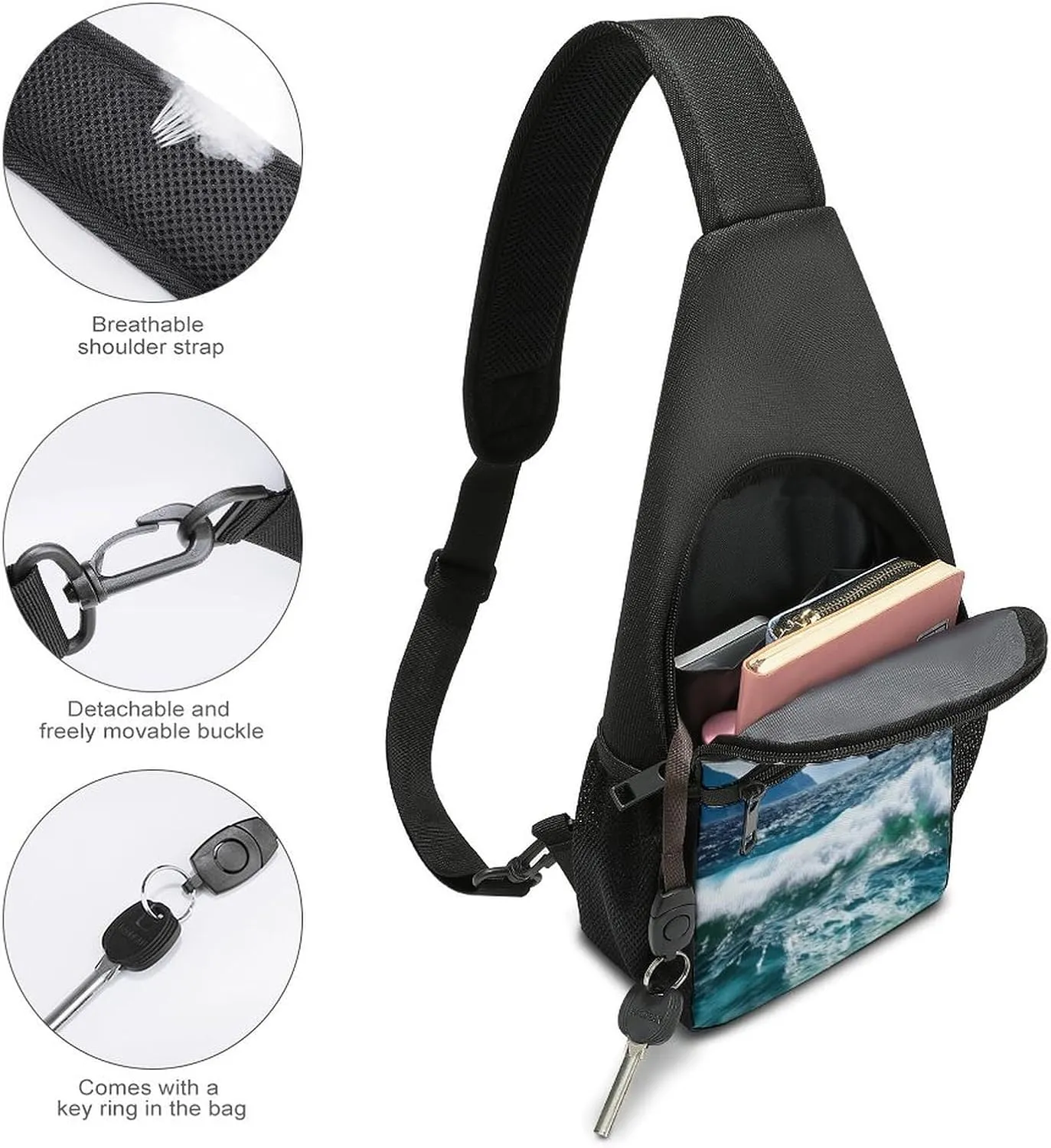 Small Sling Chest Bag Crossbody Bag for Men Women,Beautiful Sea Lightweight Gym Daypack for Travel Cycling Hiking