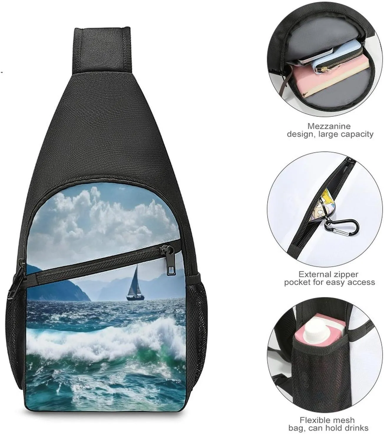 Small Sling Chest Bag Crossbody Bag for Men Women,Beautiful Sea Lightweight Gym Daypack for Travel Cycling Hiking