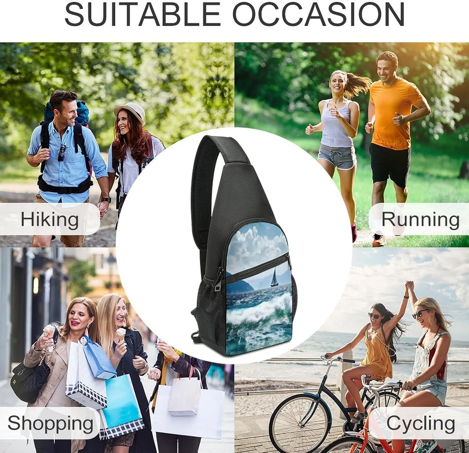 Small Sling Chest Bag Crossbody Bag for Men Women,Beautiful Sea Lightweight Gym Daypack for Travel Cycling Hiking