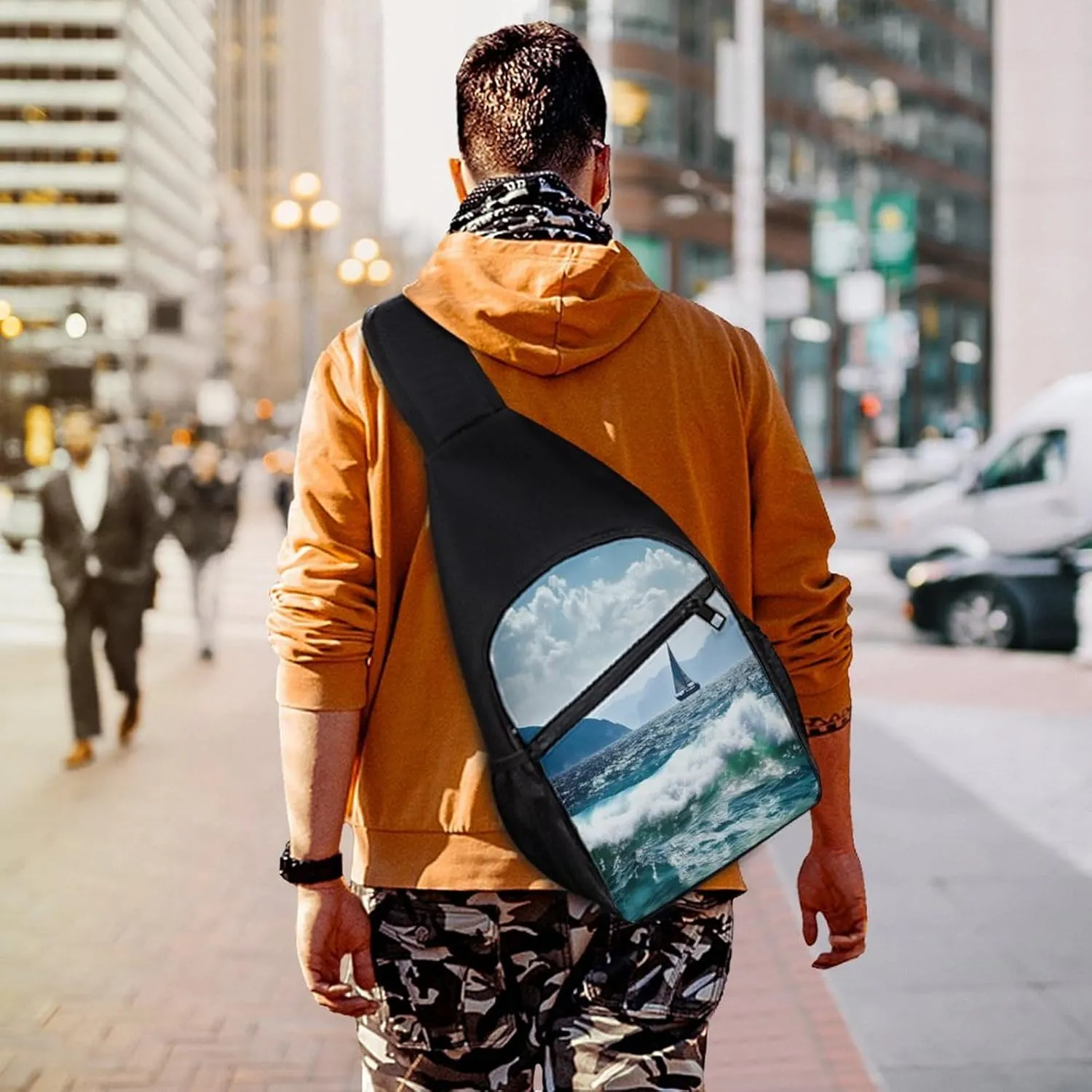 Small Sling Chest Bag Crossbody Bag for Men Women,Beautiful Sea Lightweight Gym Daypack for Travel Cycling Hiking