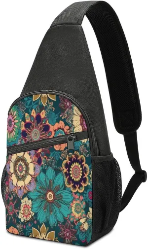 Small Sling Chest Bag Crossbody Bag for Men Women,Bohemian Flower Lightweight Gym Daypack for Travel Cycling Hiking