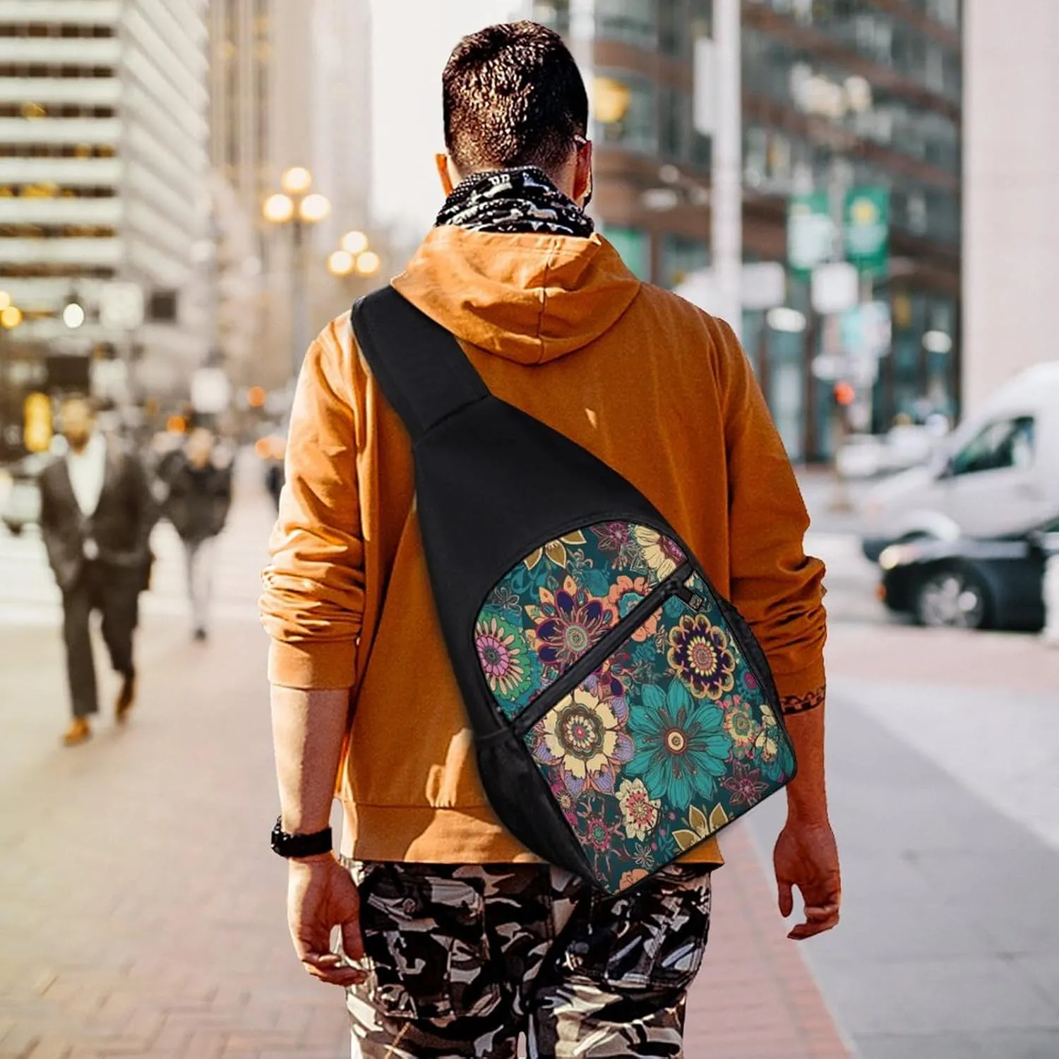Small Sling Chest Bag Crossbody Bag for Men Women,Bohemian Flower Lightweight Gym Daypack for Travel Cycling Hiking