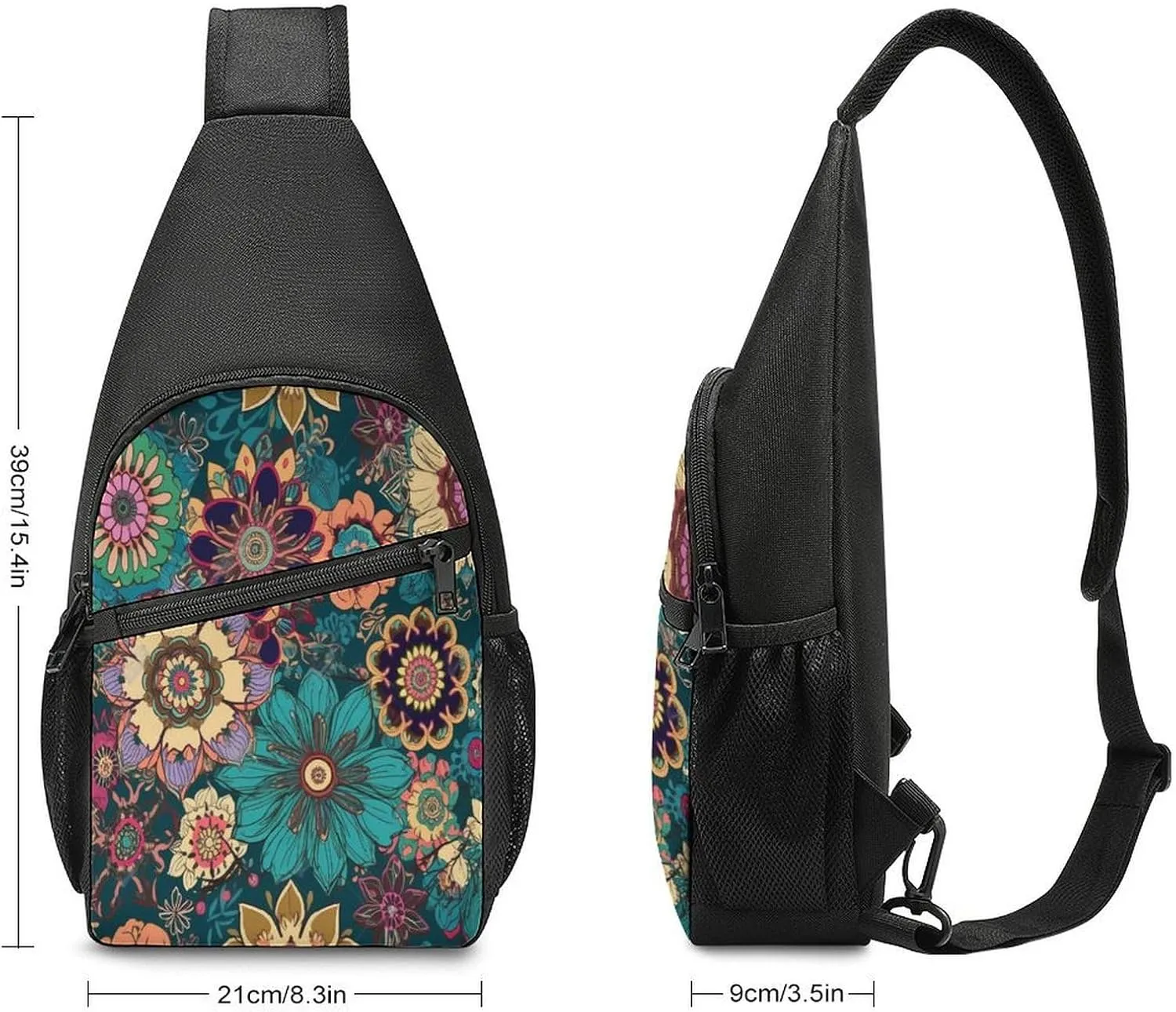 Small Sling Chest Bag Crossbody Bag for Men Women,Bohemian Flower Lightweight Gym Daypack for Travel Cycling Hiking