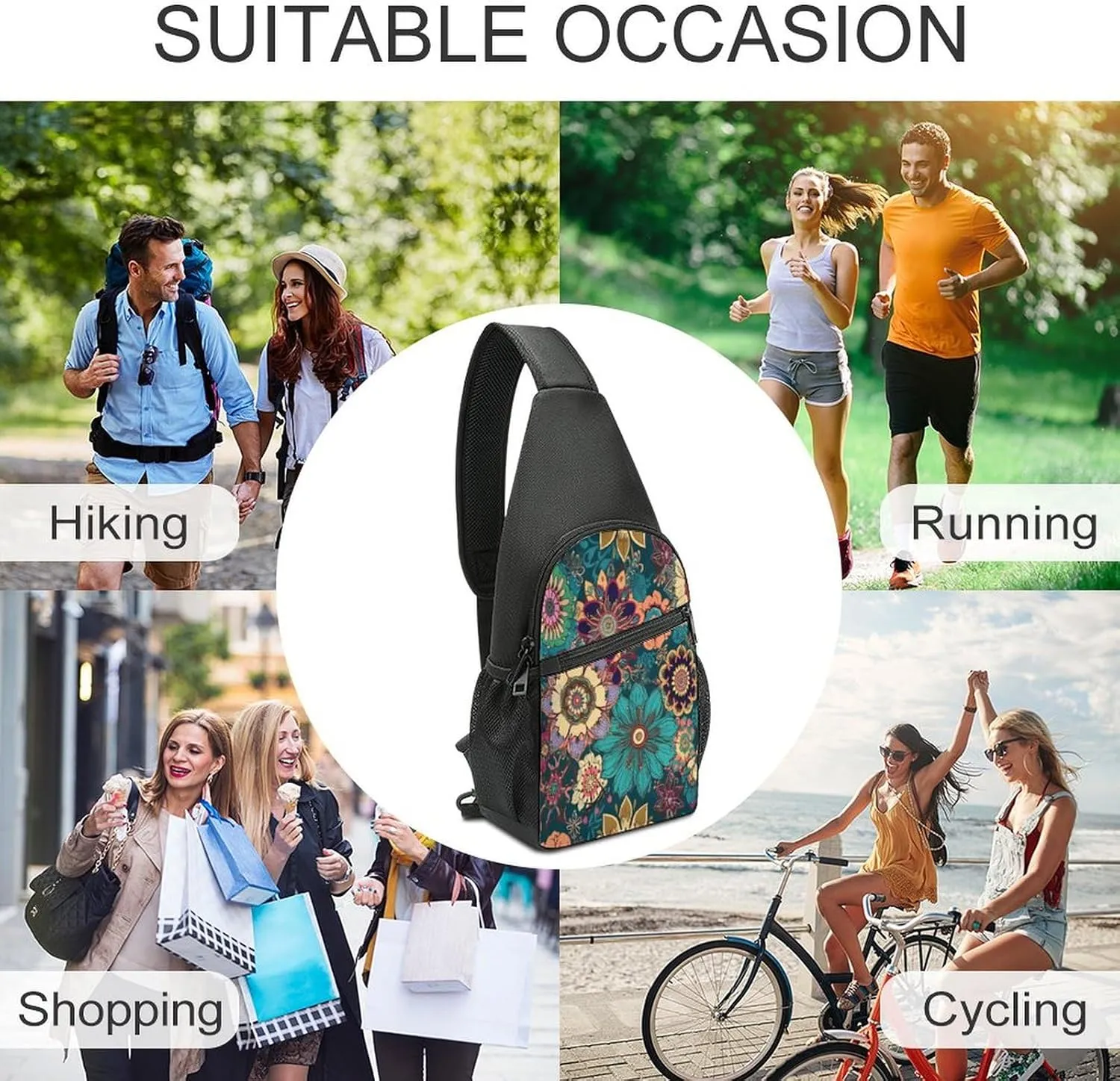 Small Sling Chest Bag Crossbody Bag for Men Women,Bohemian Flower Lightweight Gym Daypack for Travel Cycling Hiking