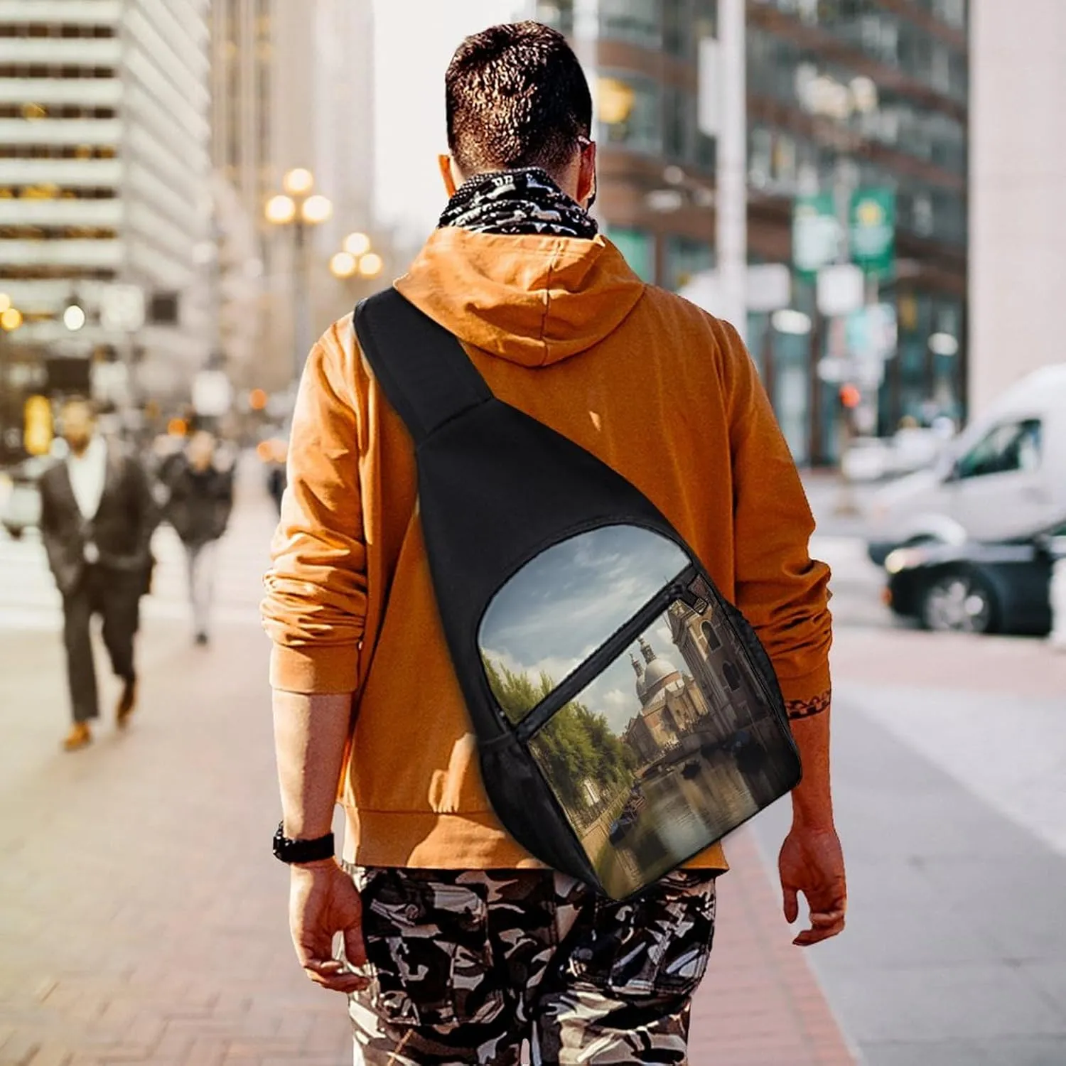 Small Sling Chest Bag Crossbody Bag for Men Women,Canal And Church Lightweight Gym Daypack for Travel Cycling Hiking