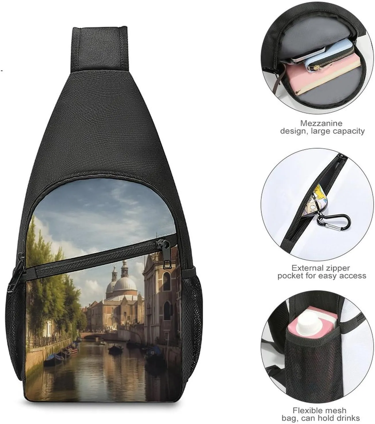Small Sling Chest Bag Crossbody Bag for Men Women,Canal And Church Lightweight Gym Daypack for Travel Cycling Hiking