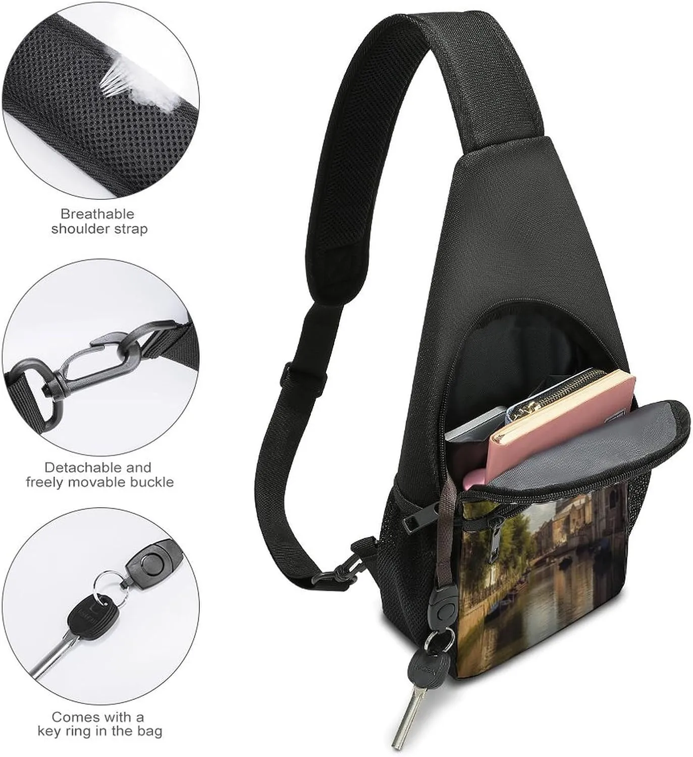 Small Sling Chest Bag Crossbody Bag for Men Women,Canal And Church Lightweight Gym Daypack for Travel Cycling Hiking