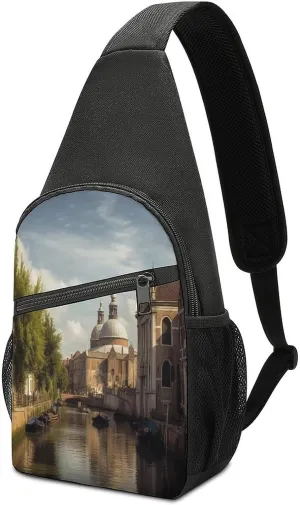 Small Sling Chest Bag Crossbody Bag for Men Women,Canal And Church Lightweight Gym Daypack for Travel Cycling Hiking