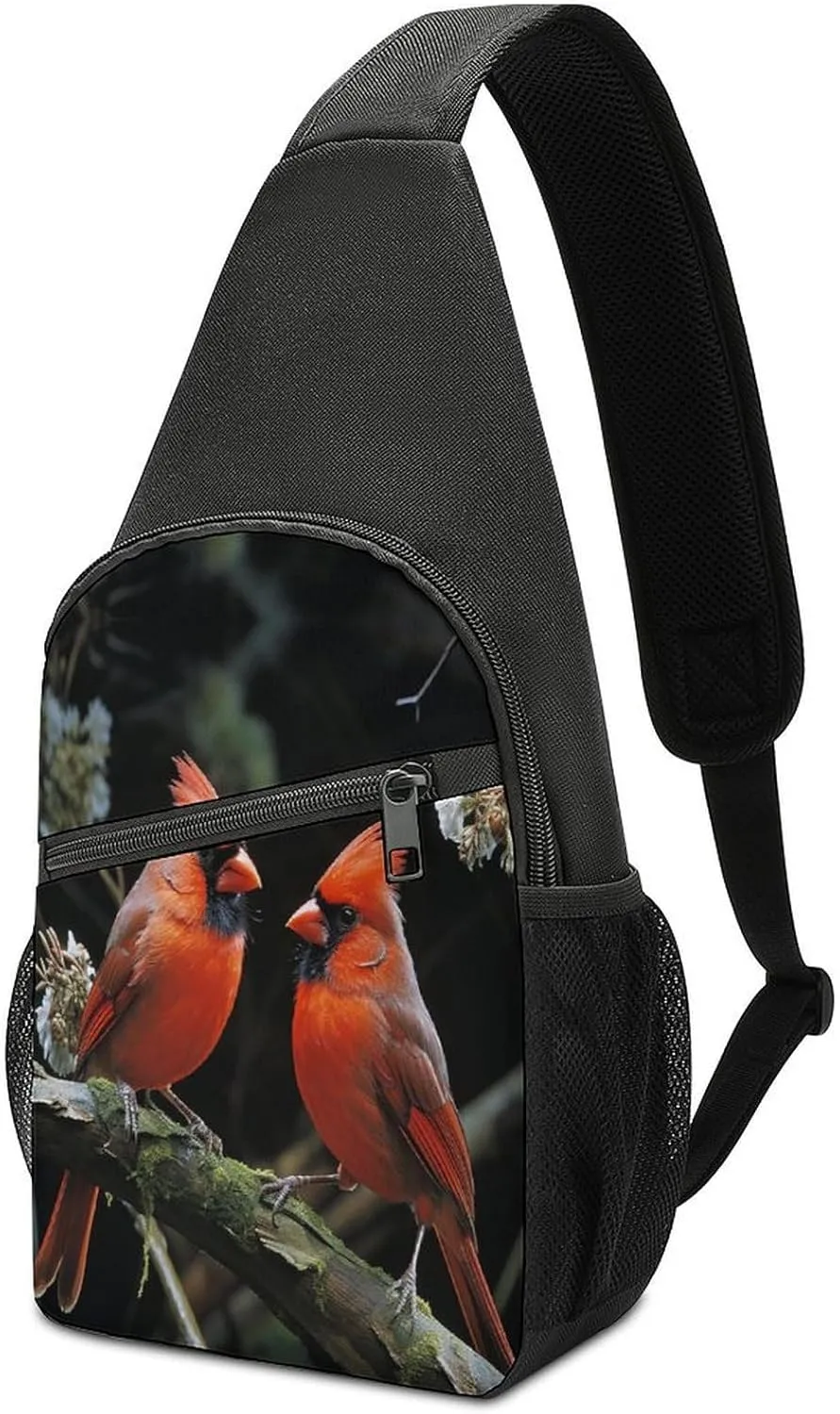 Small Sling Chest Bag Crossbody Bag for Men Women,Cardinals Birds Fauna Wild Lightweight Gym Daypack for Travel Cycling Hiking