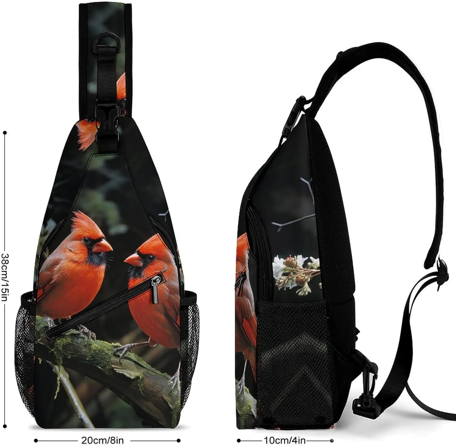 Small Sling Chest Bag Crossbody Bag for Men Women,Cardinals Birds Fauna Wild Lightweight Gym Daypack for Travel Cycling Hiking