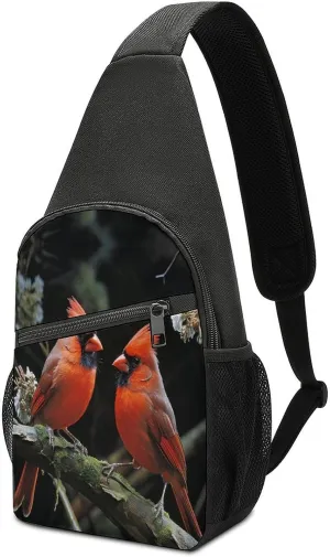 Small Sling Chest Bag Crossbody Bag for Men Women,Cardinals Birds Fauna Wild Lightweight Gym Daypack for Travel Cycling Hiking