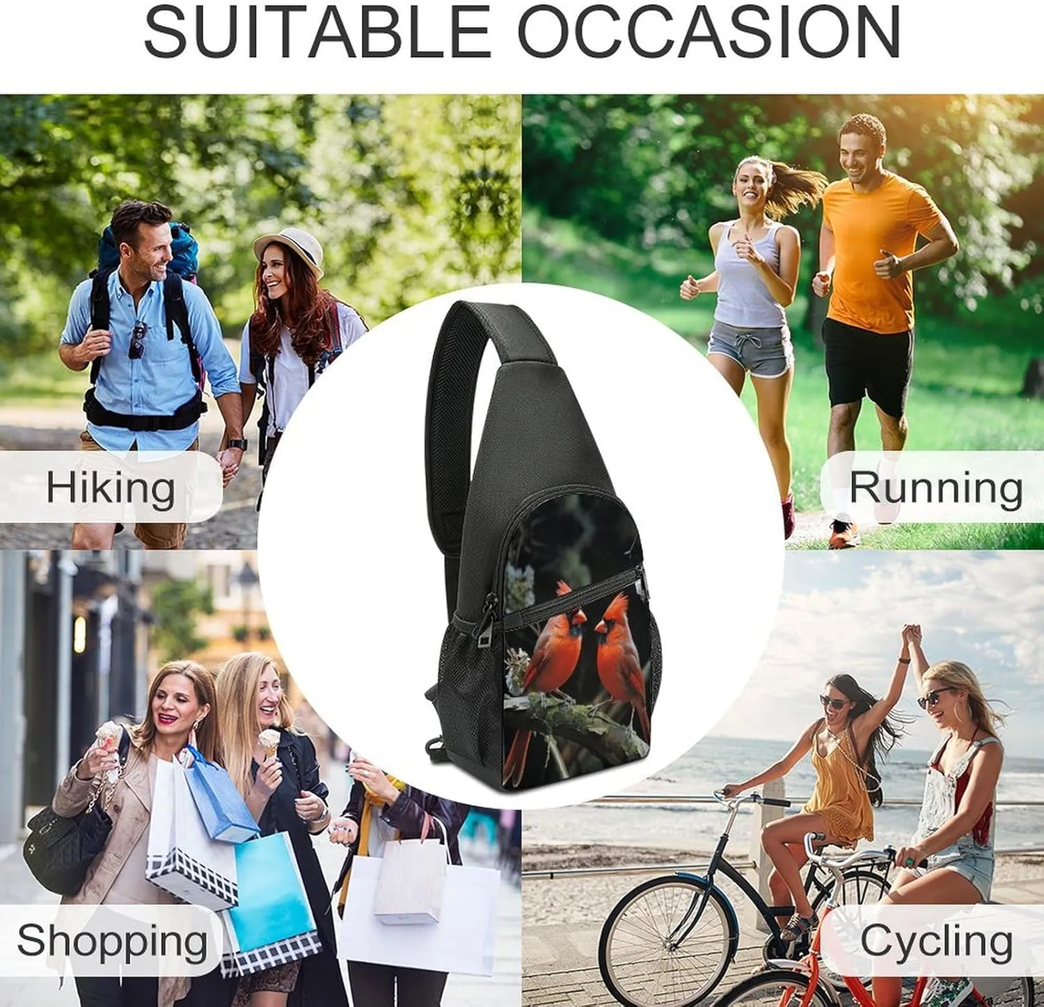 Small Sling Chest Bag Crossbody Bag for Men Women,Cardinals Birds Fauna Wild Lightweight Gym Daypack for Travel Cycling Hiking