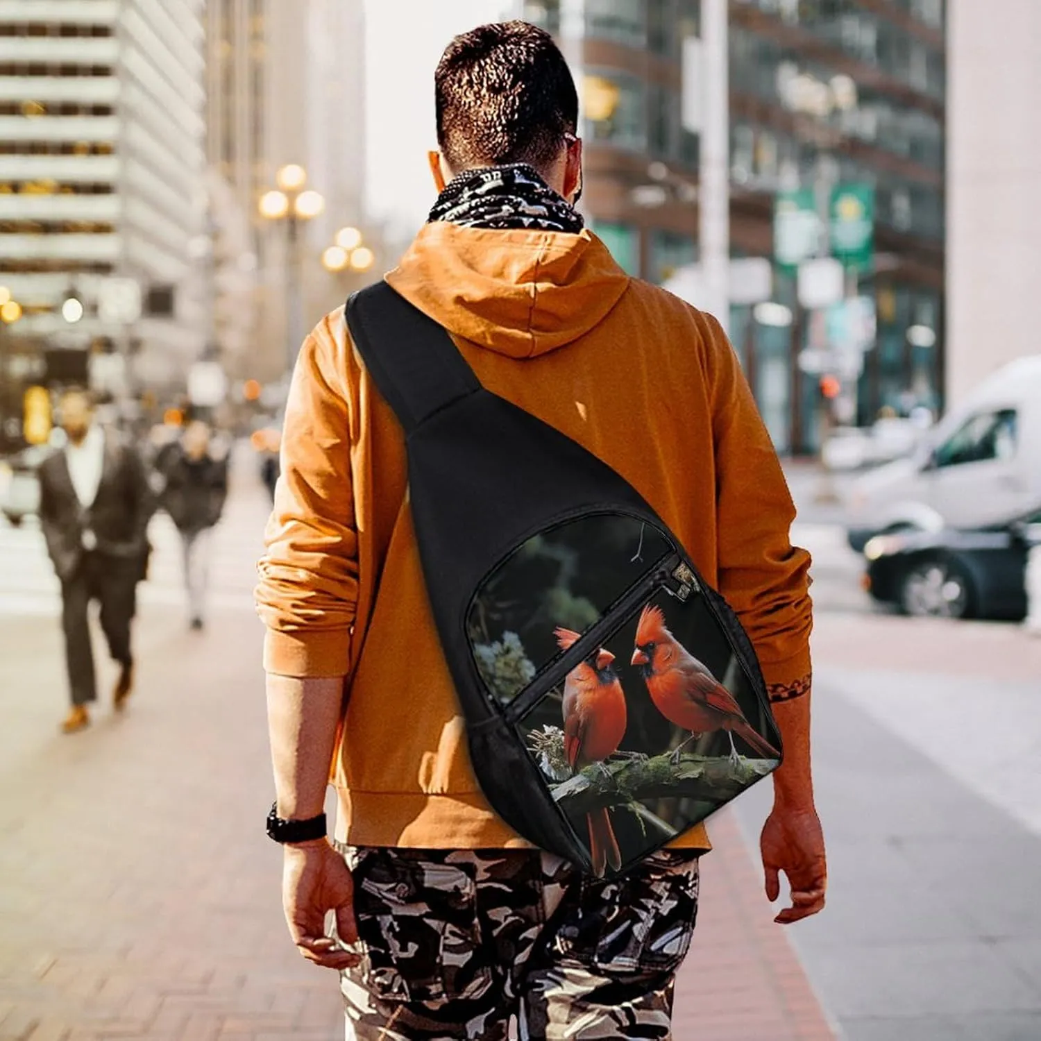 Small Sling Chest Bag Crossbody Bag for Men Women,Cardinals Birds Fauna Wild Lightweight Gym Daypack for Travel Cycling Hiking