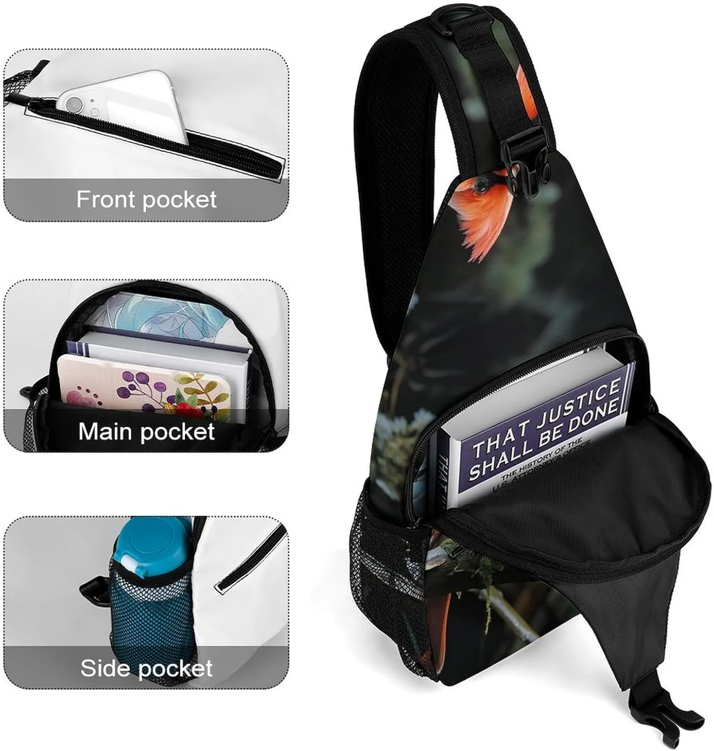 Small Sling Chest Bag Crossbody Bag for Men Women,Cardinals Birds Fauna Wild Lightweight Gym Daypack for Travel Cycling Hiking