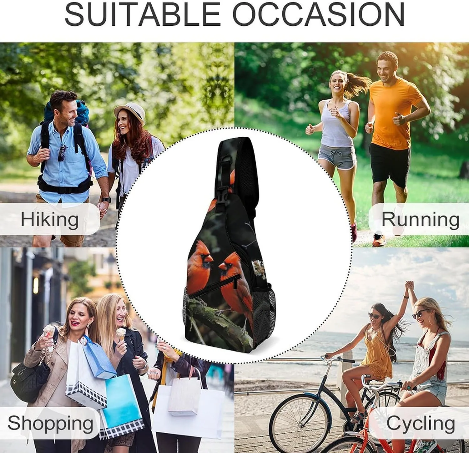 Small Sling Chest Bag Crossbody Bag for Men Women,Cardinals Birds Fauna Wild Lightweight Gym Daypack for Travel Cycling Hiking