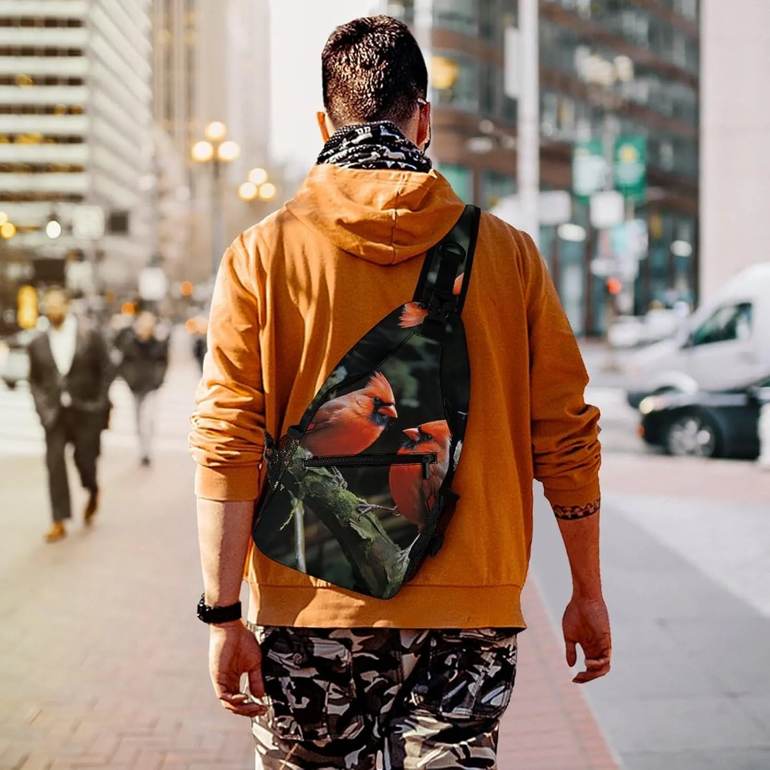 Small Sling Chest Bag Crossbody Bag for Men Women,Cardinals Birds Fauna Wild Lightweight Gym Daypack for Travel Cycling Hiking
