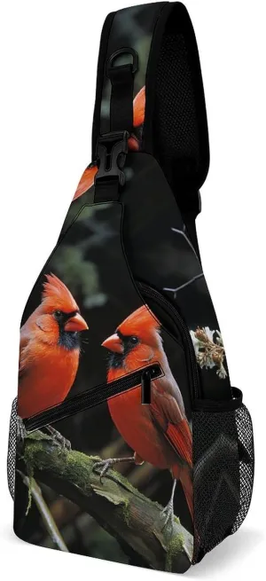 Small Sling Chest Bag Crossbody Bag for Men Women,Cardinals Birds Fauna Wild Lightweight Gym Daypack for Travel Cycling Hiking