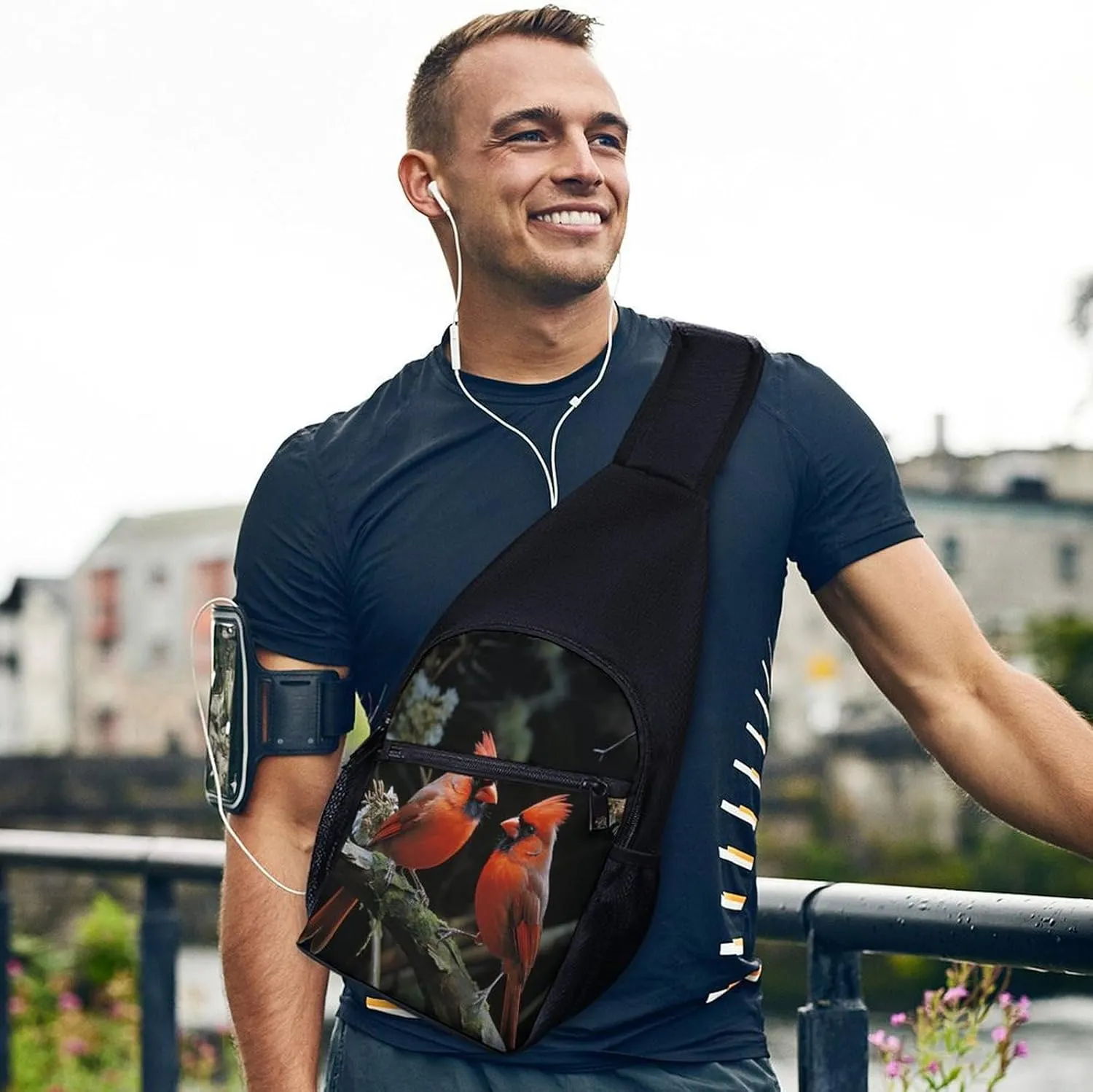 Small Sling Chest Bag Crossbody Bag for Men Women,Cardinals Birds Fauna Wild Lightweight Gym Daypack for Travel Cycling Hiking