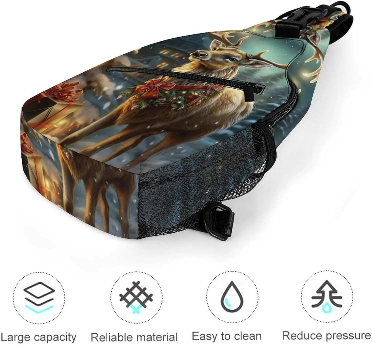 Small Sling Chest Bag Crossbody Bag for Men Women,Christmas Gift Reindeer Lightweight Gym Daypack for Travel Cycling Hiking