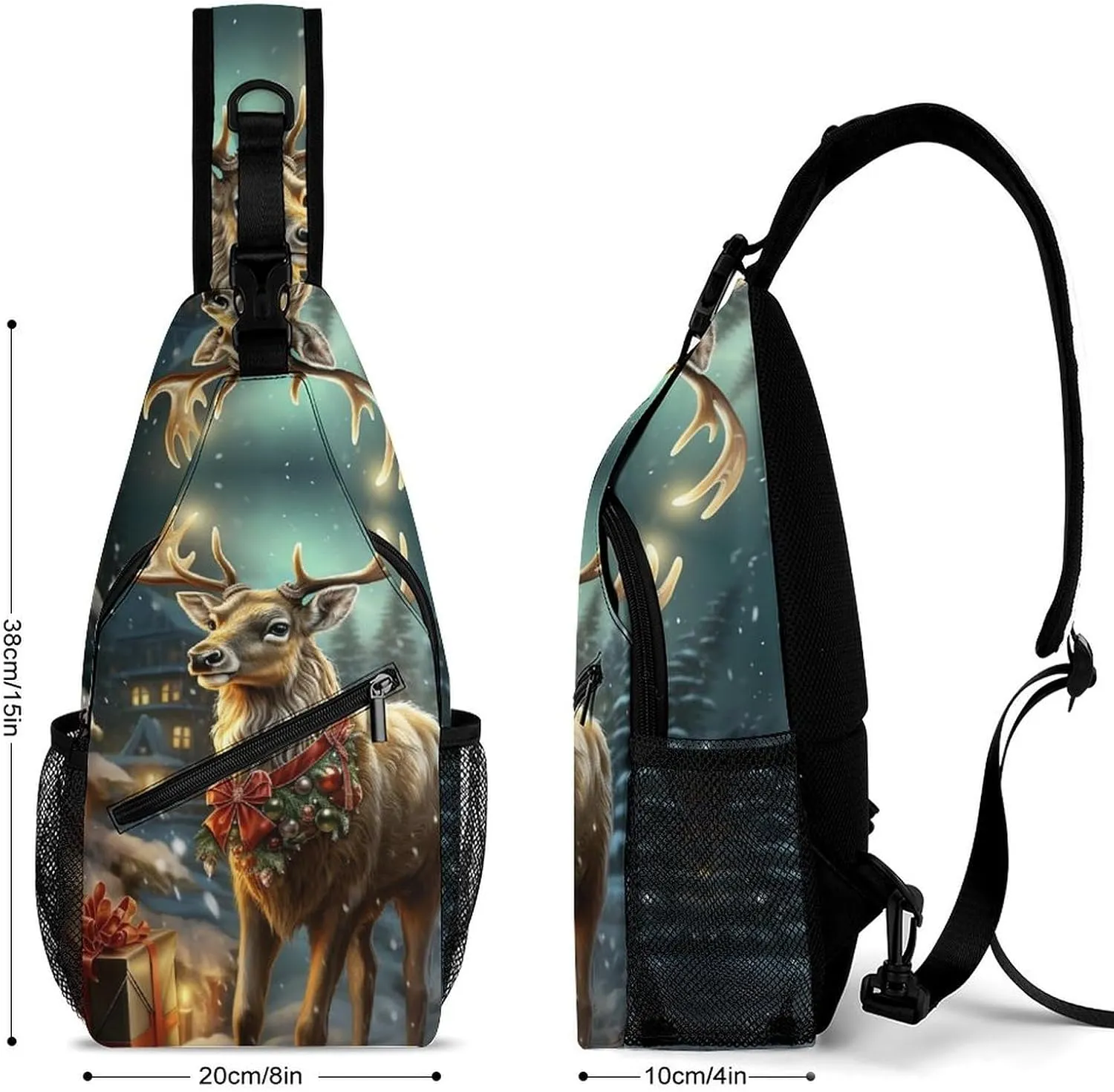 Small Sling Chest Bag Crossbody Bag for Men Women,Christmas Gift Reindeer Lightweight Gym Daypack for Travel Cycling Hiking