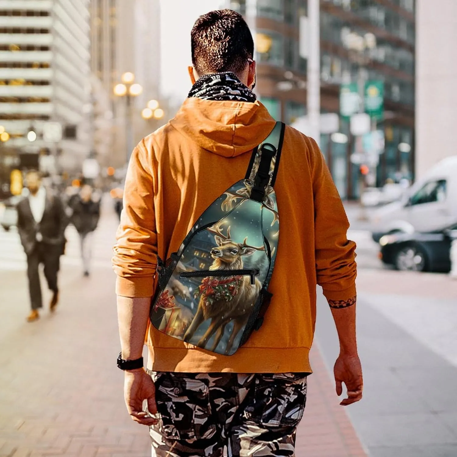 Small Sling Chest Bag Crossbody Bag for Men Women,Christmas Gift Reindeer Lightweight Gym Daypack for Travel Cycling Hiking