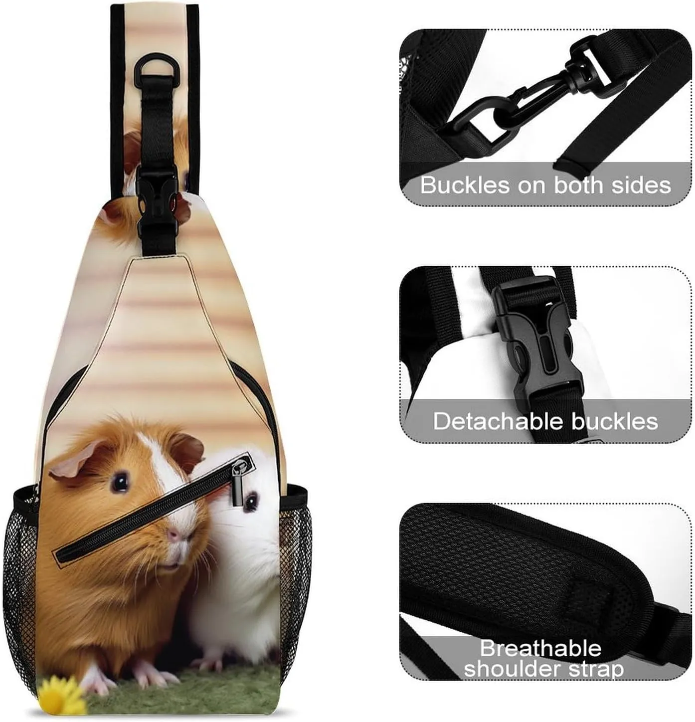 Small Sling Chest Bag Crossbody Bag for Men Women,Cute Guinea Pig Lightweight Gym Daypack for Travel Cycling Hiking