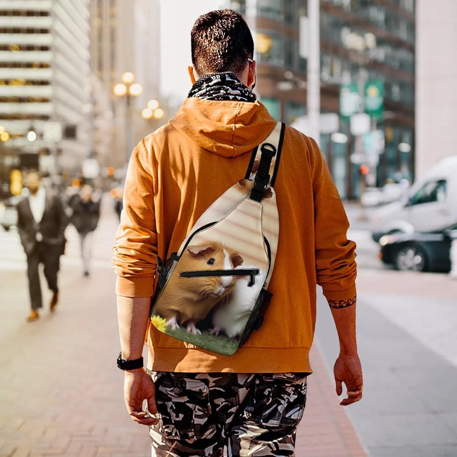 Small Sling Chest Bag Crossbody Bag for Men Women,Cute Guinea Pig Lightweight Gym Daypack for Travel Cycling Hiking