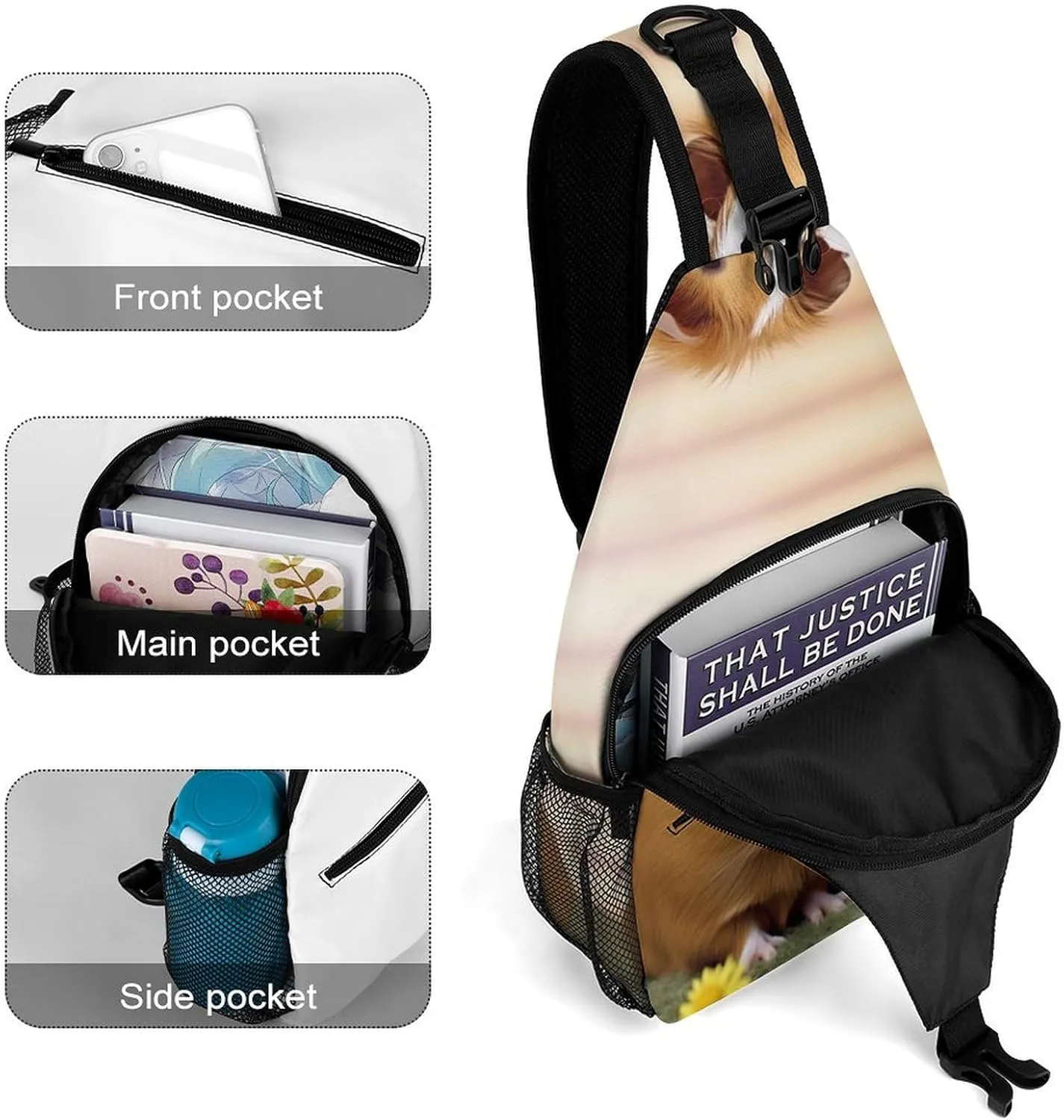 Small Sling Chest Bag Crossbody Bag for Men Women,Cute Guinea Pig Lightweight Gym Daypack for Travel Cycling Hiking