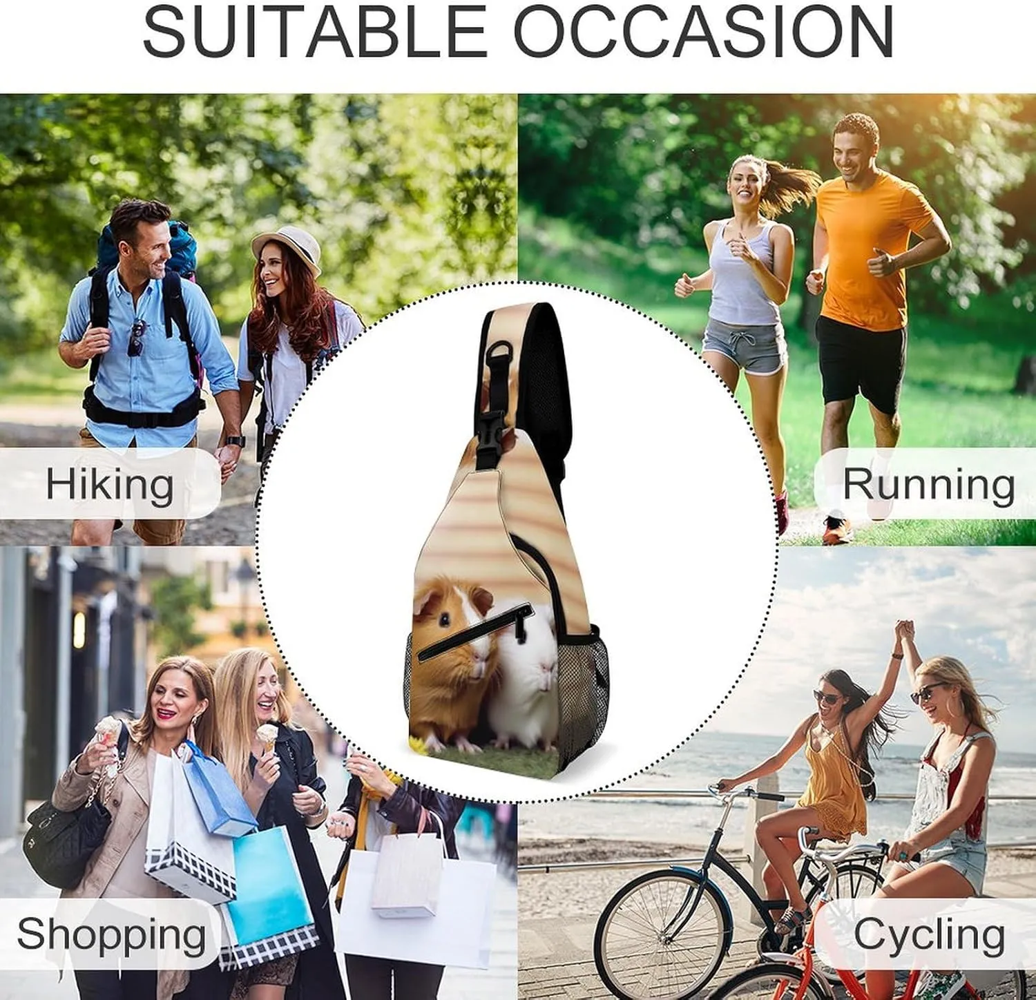Small Sling Chest Bag Crossbody Bag for Men Women,Cute Guinea Pig Lightweight Gym Daypack for Travel Cycling Hiking