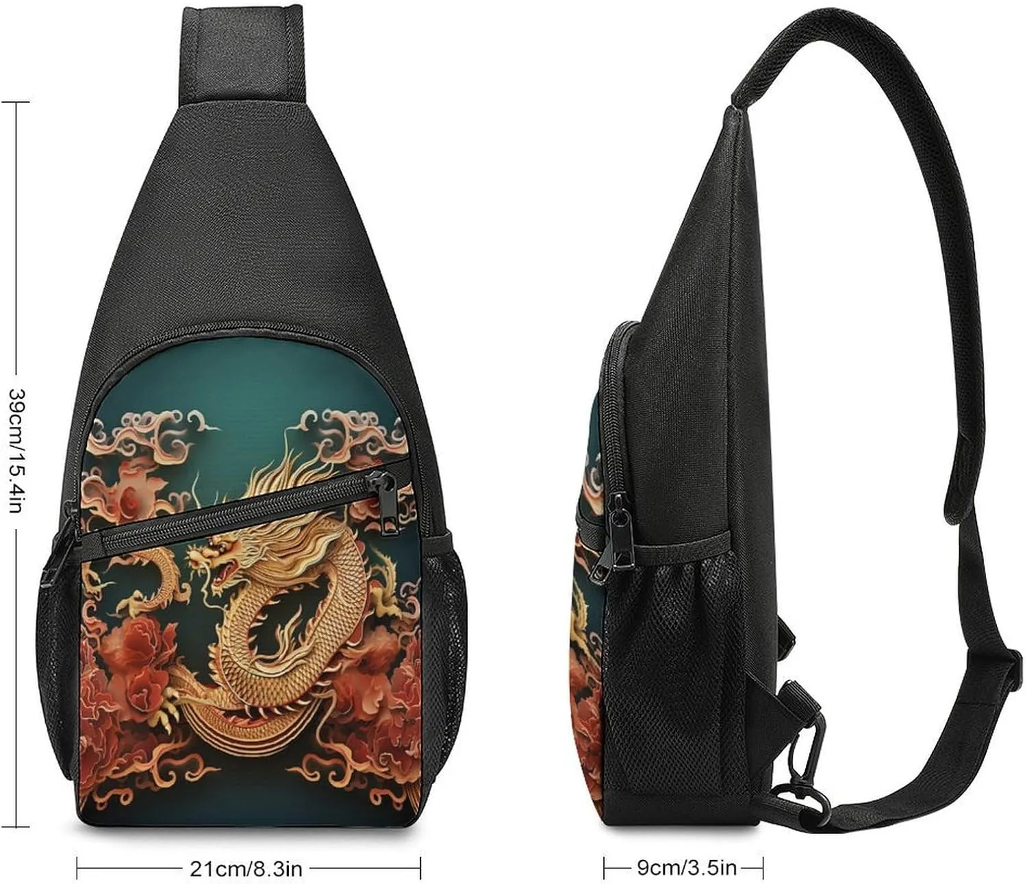 Small Sling Chest Bag Crossbody Bag for Men Women,Dragon Chinese Background Lightweight Gym Daypack for Travel Cycling Hiking