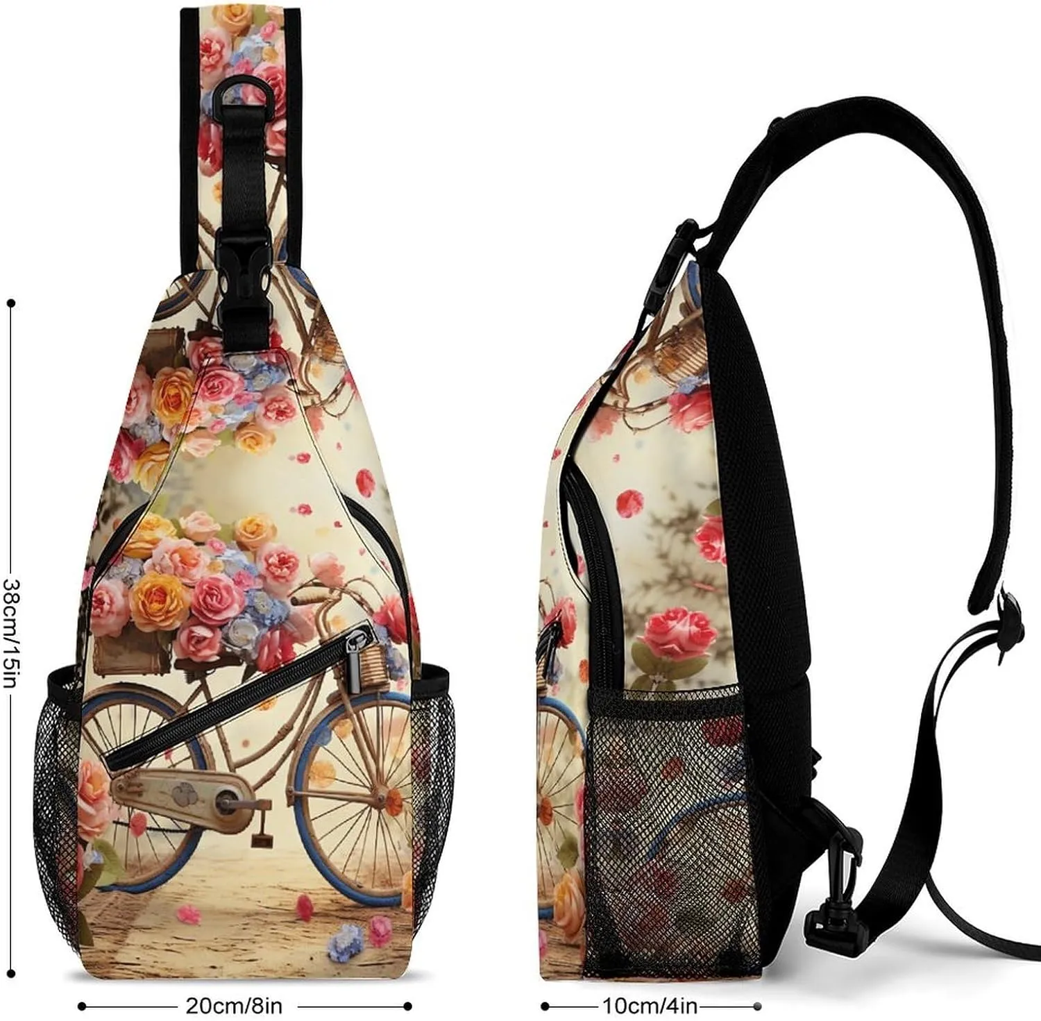 Small Sling Chest Bag Crossbody Bag for Men Women,Flower Bicycle Lightweight Gym Daypack for Travel Cycling Hiking