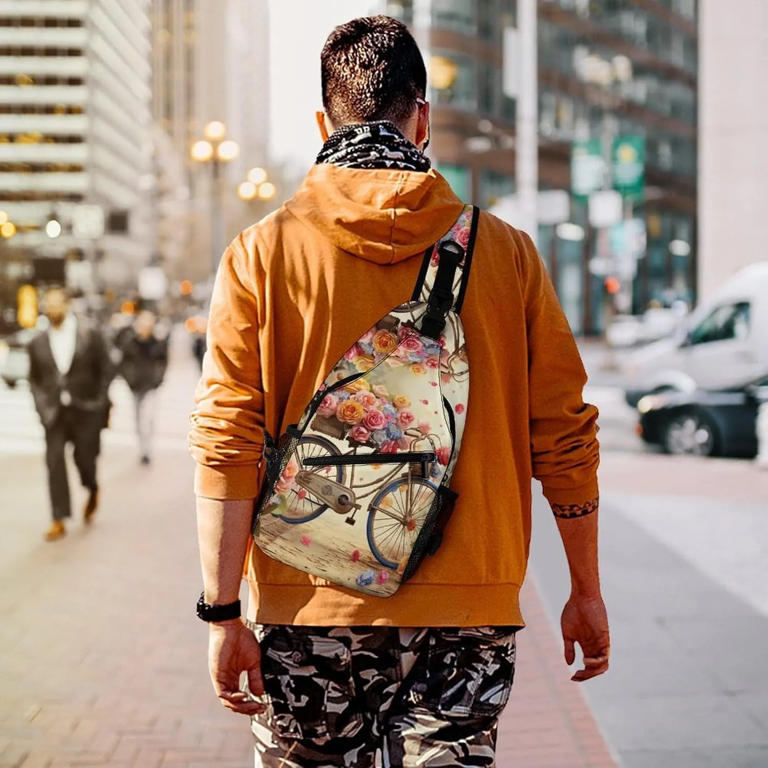 Small Sling Chest Bag Crossbody Bag for Men Women,Flower Bicycle Lightweight Gym Daypack for Travel Cycling Hiking