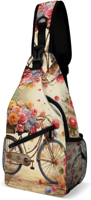 Small Sling Chest Bag Crossbody Bag for Men Women,Flower Bicycle Lightweight Gym Daypack for Travel Cycling Hiking